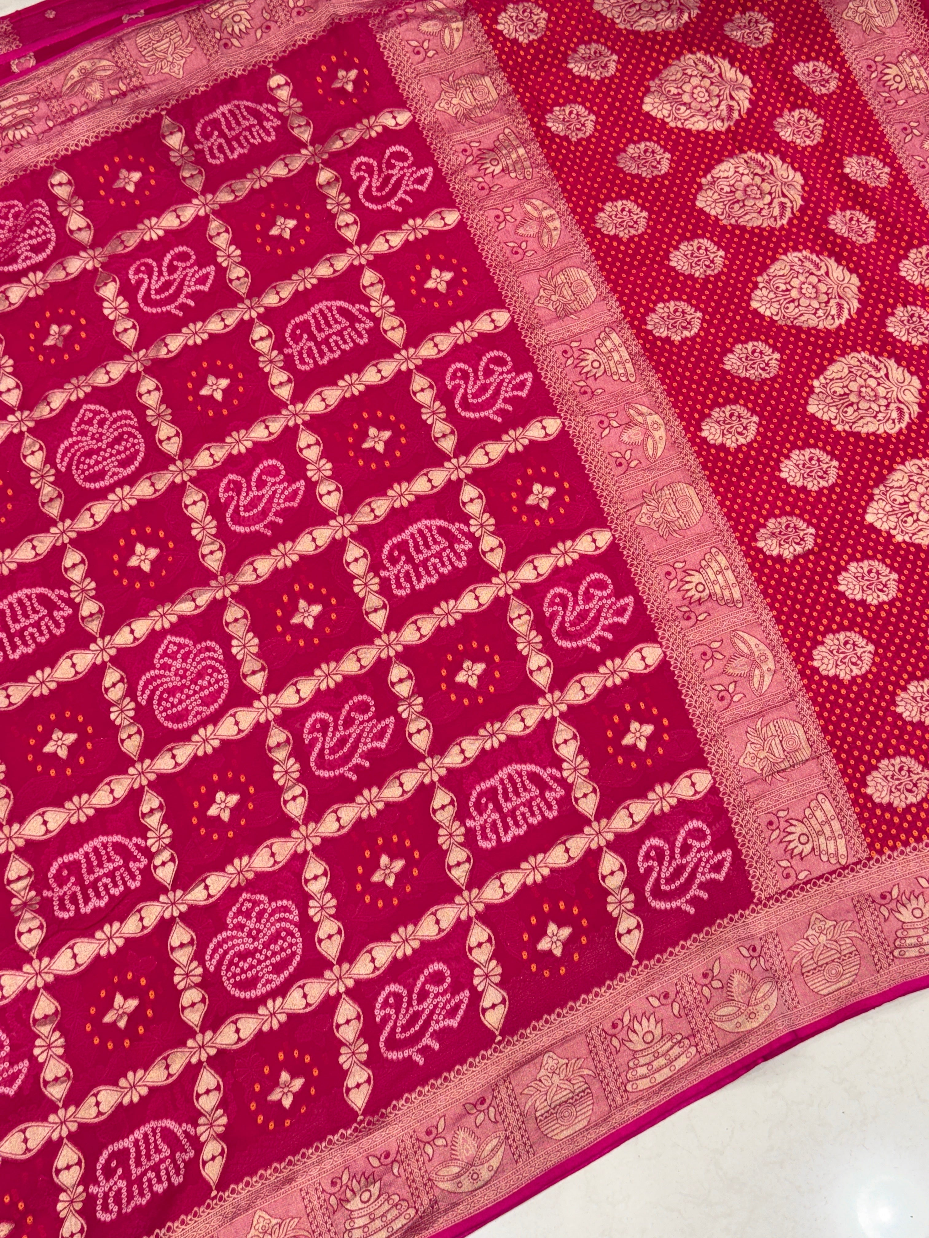 Rani Woven Bandhej Georgette Gharchola Saree 3.0