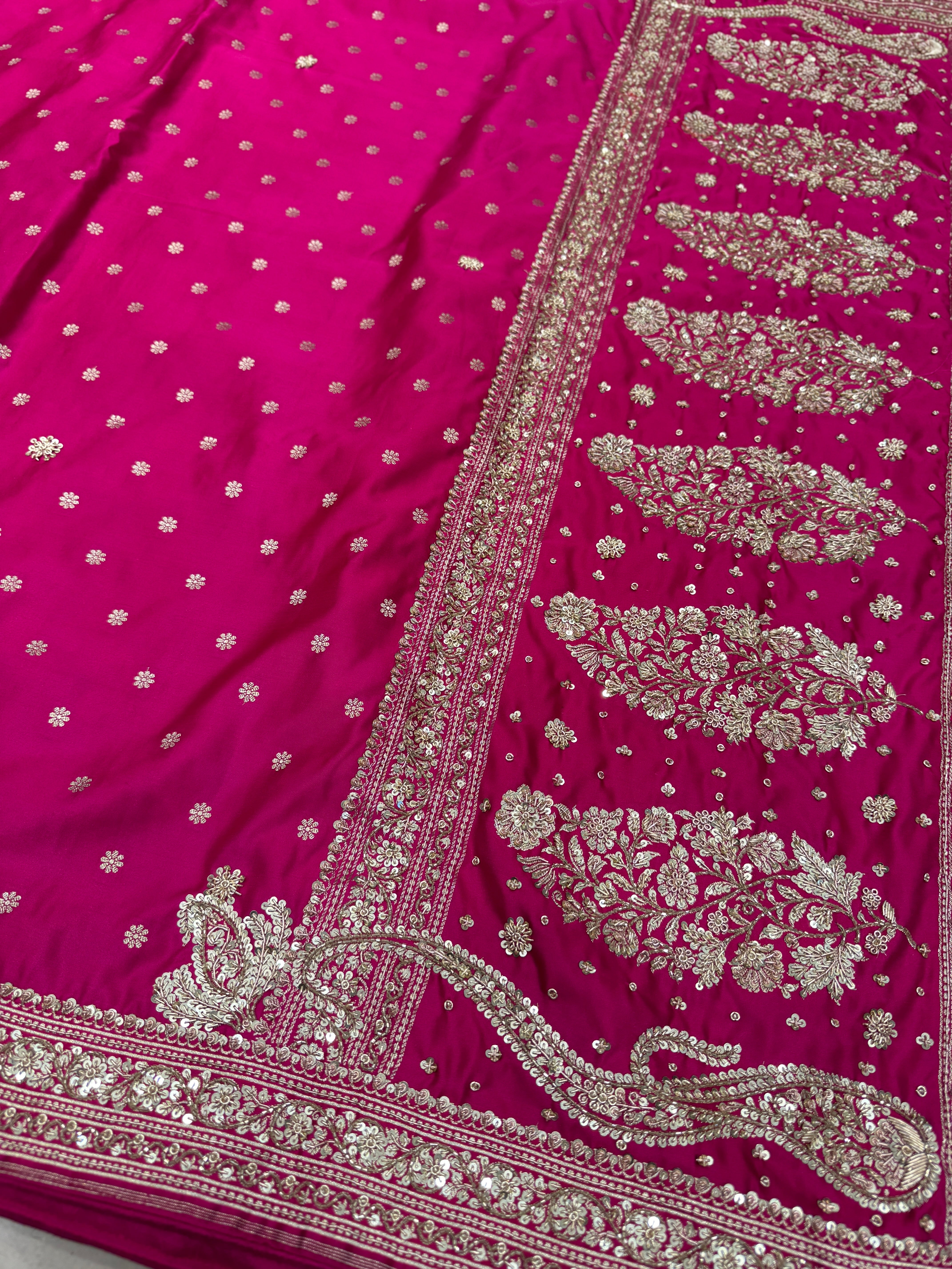 Rani Pink Banarasi Star Butti Hand Done Zardosi Saree