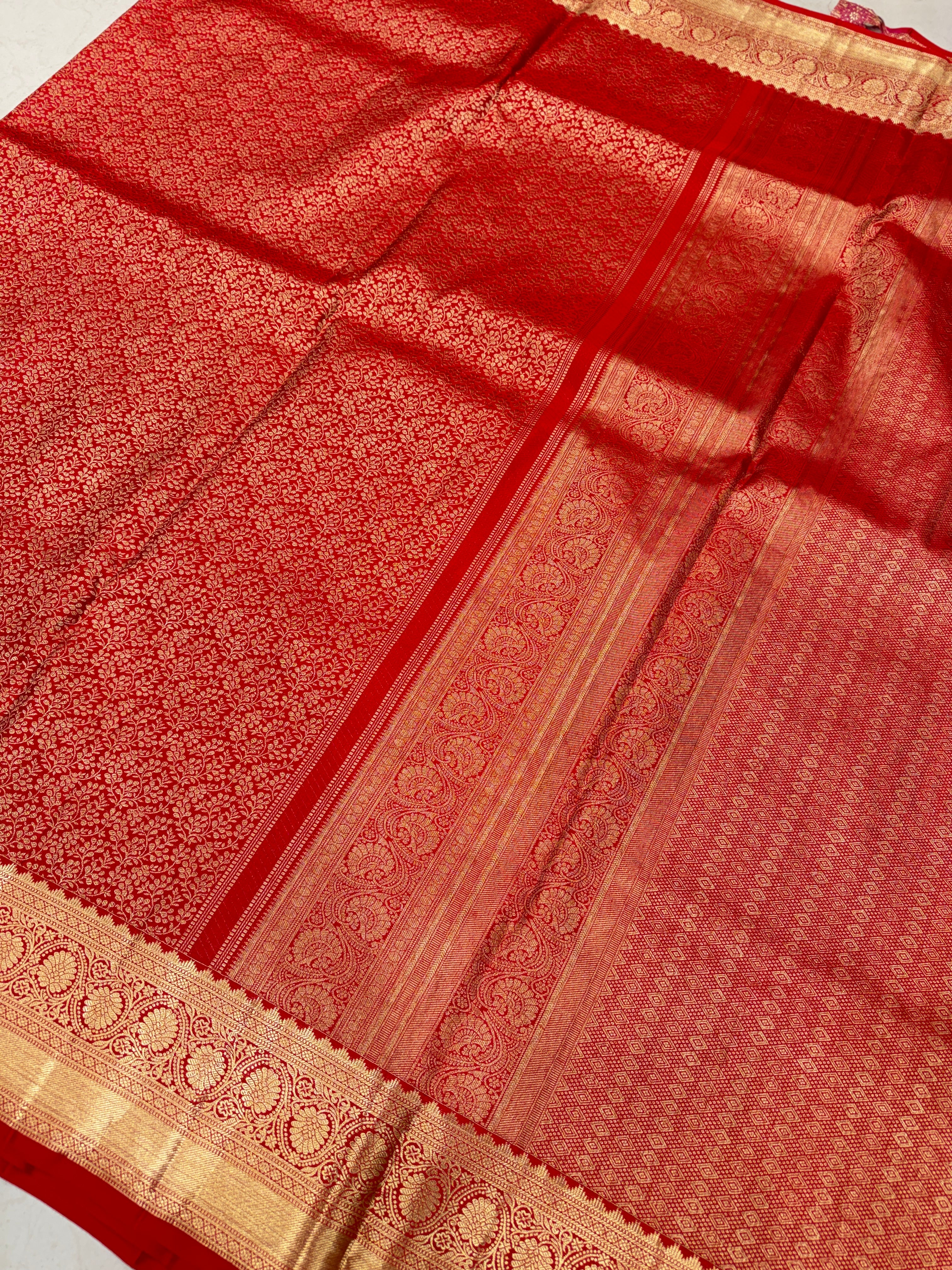 Red Delicate Jaal Pure Silk Kanjivaram Saree