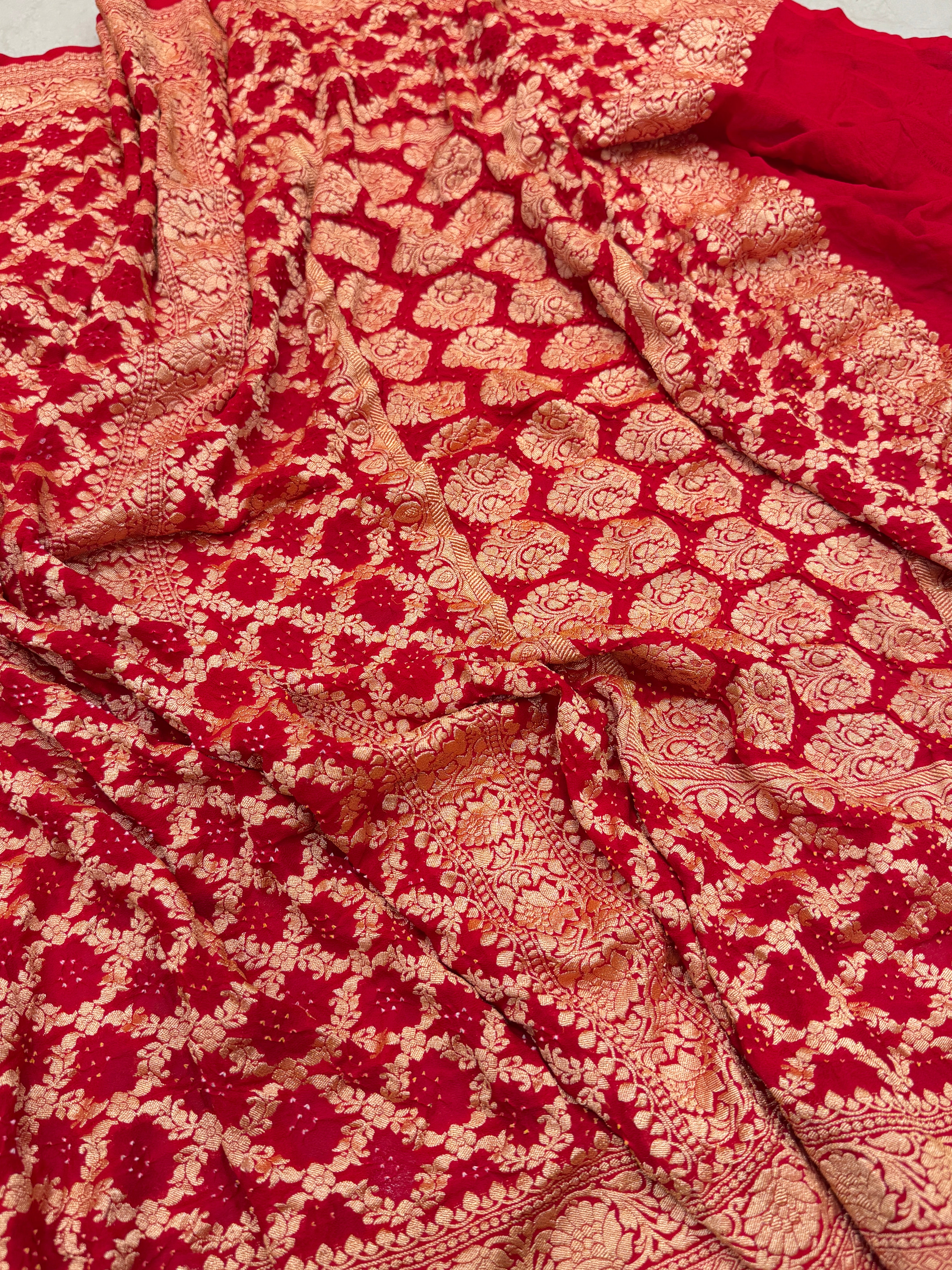 Red Bandhej Bandhini Saree