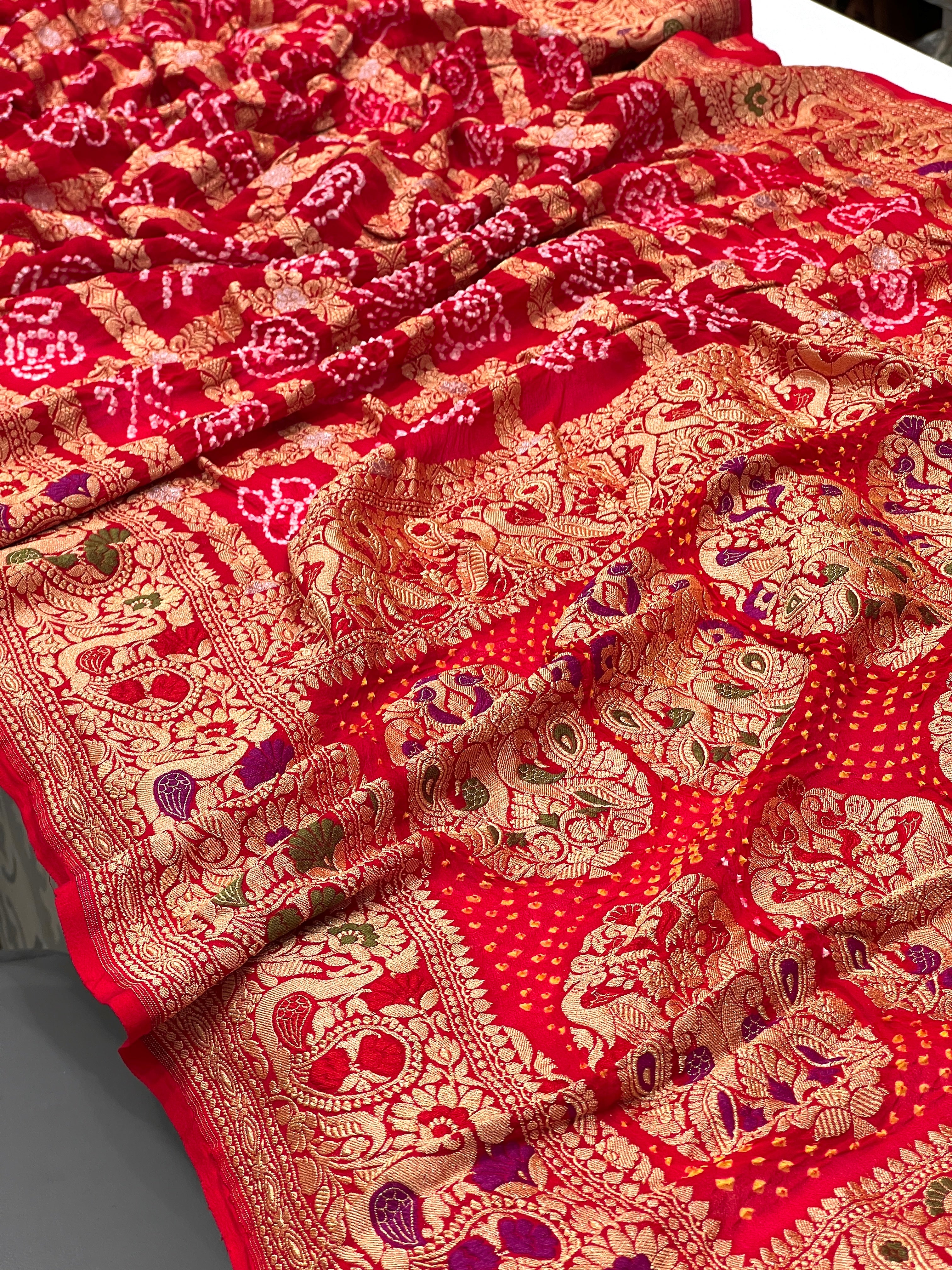 Red Pure Georgette Handloom Gharchola