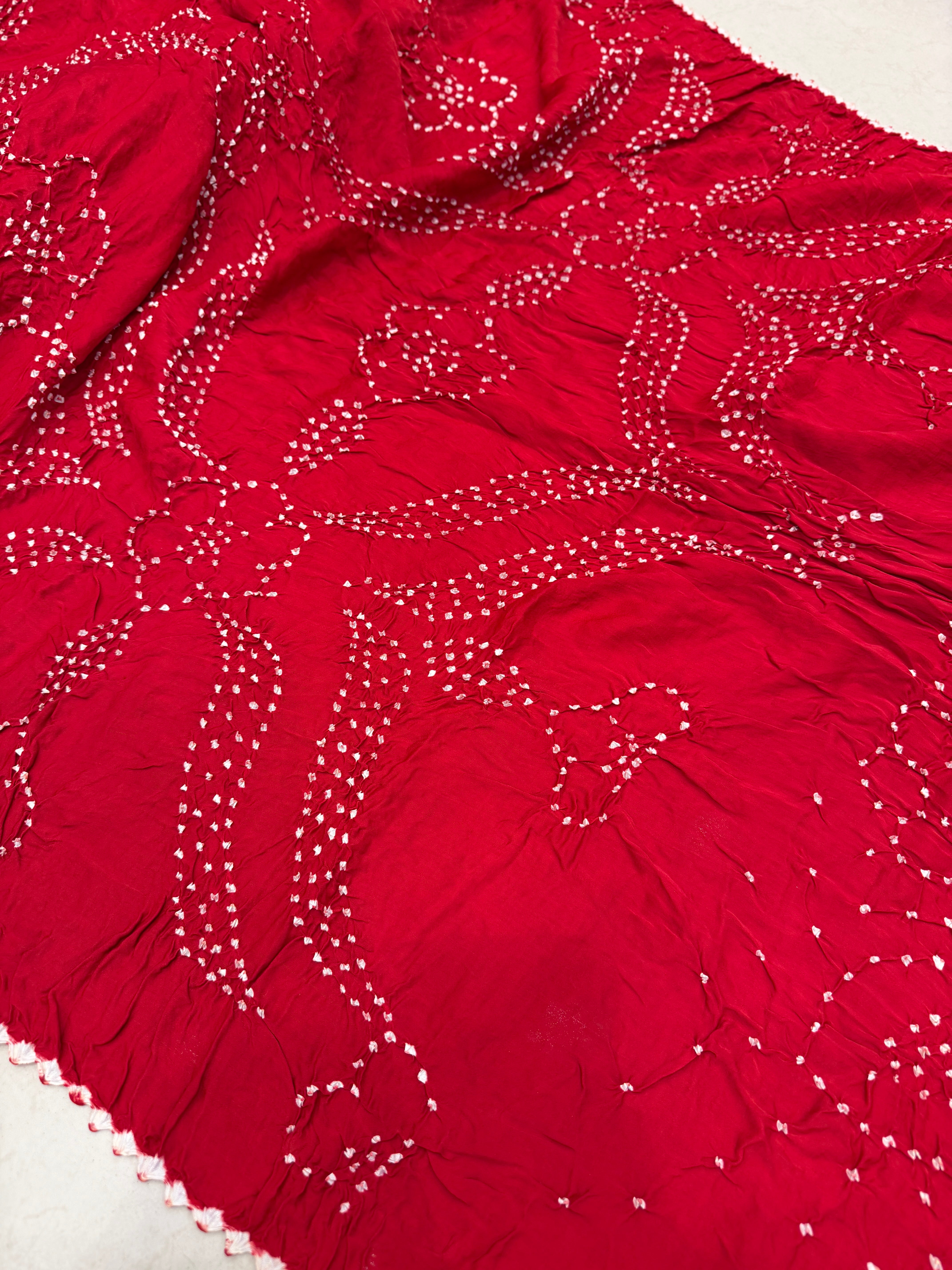 Red Contemporary Dani Pure Gajji Silk Rai Bandhej Hand Made Saree