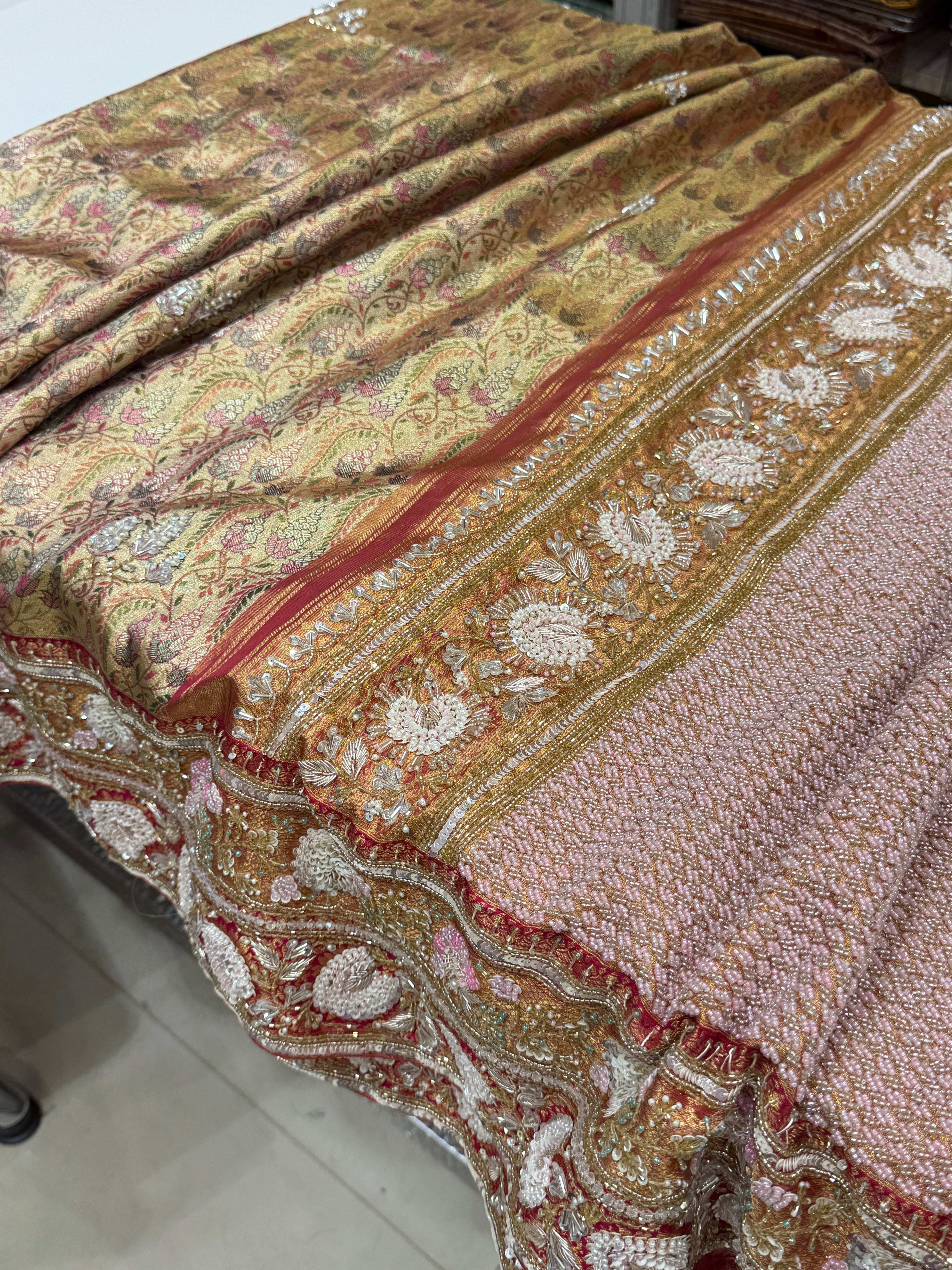 Meenakari Tissue Kanjivaram Hand Embroidery Saree