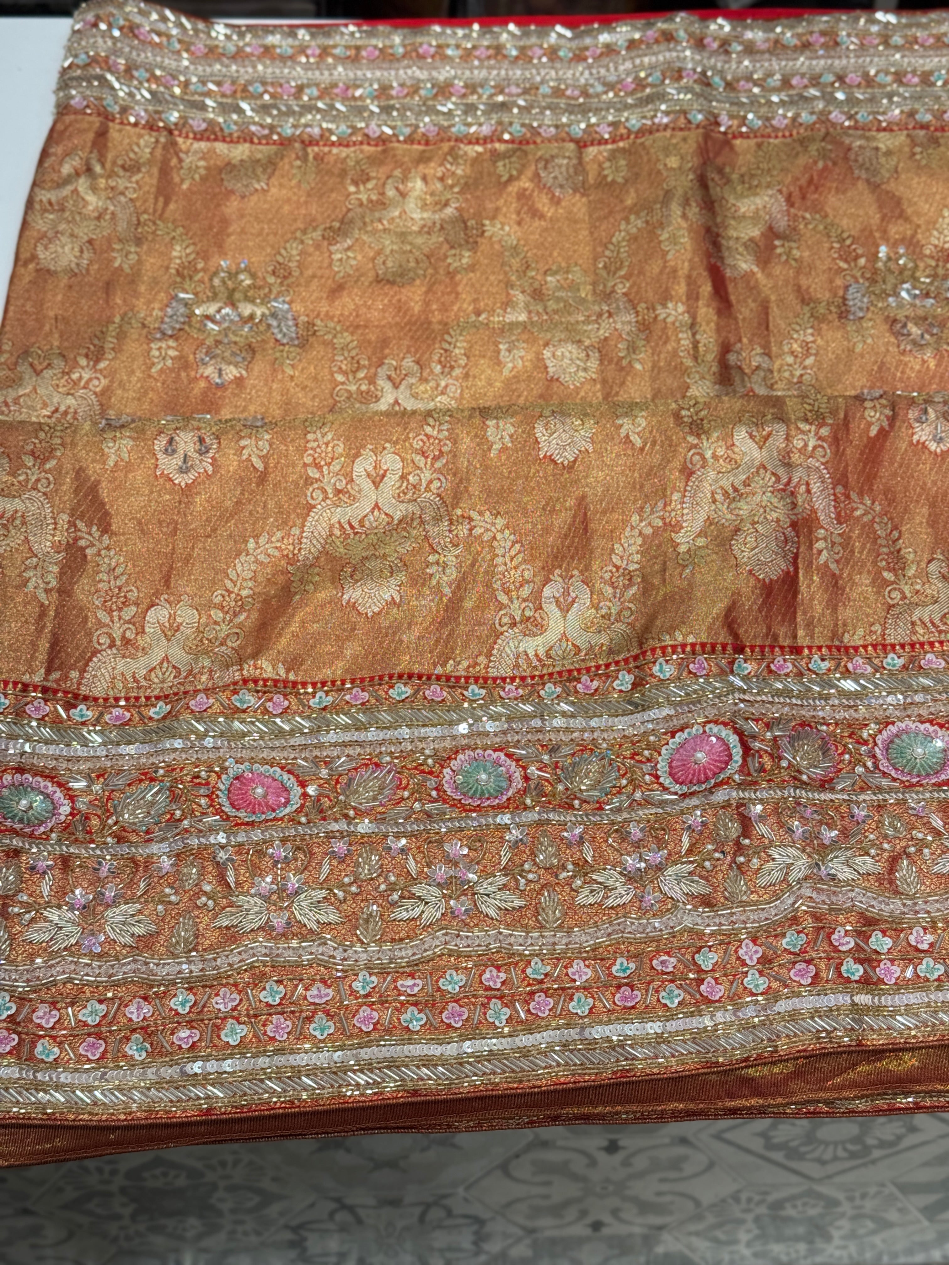 Red Kanjivaram Peacocks Hand Embroidery Saree