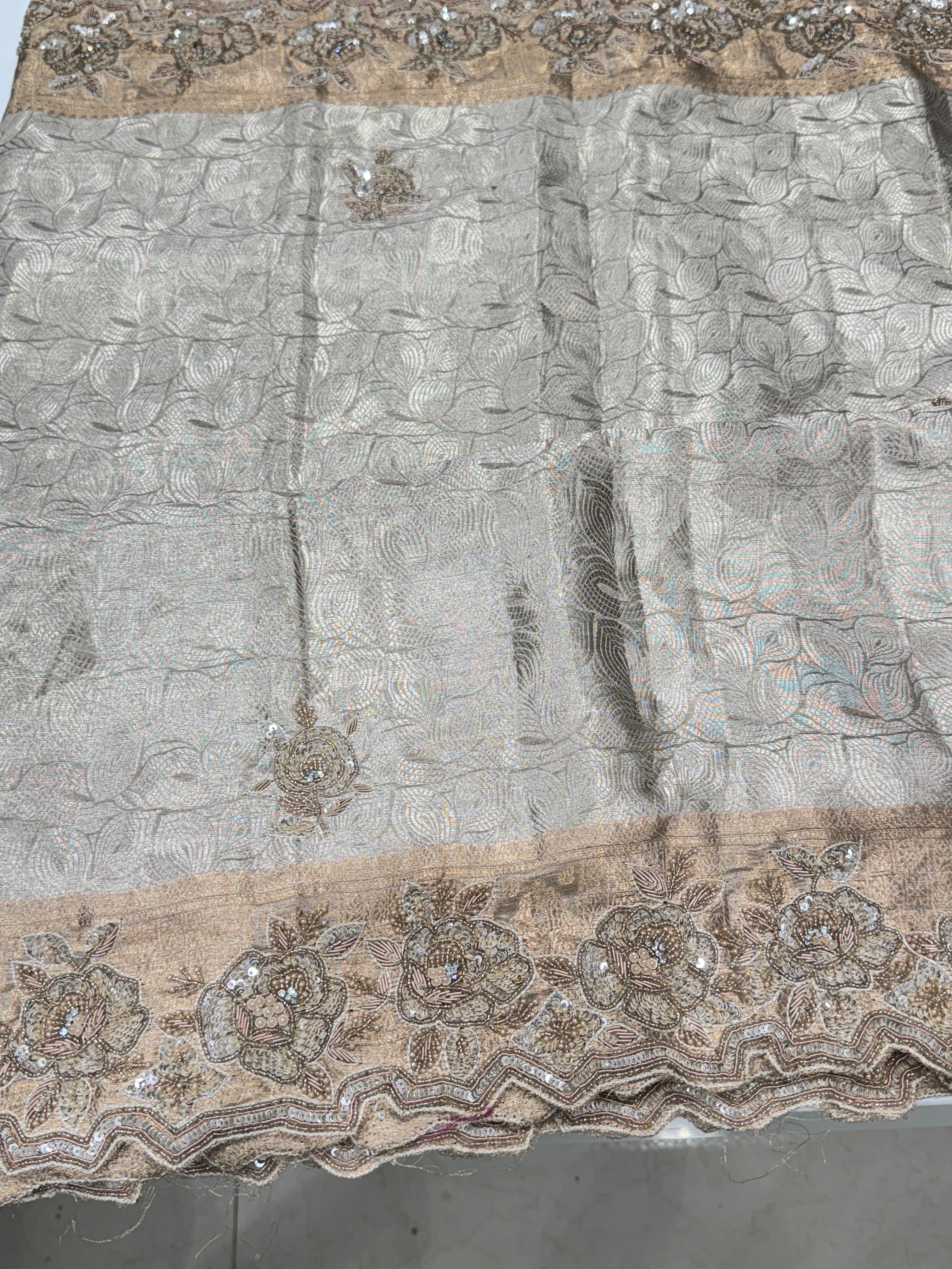 Silver Tissue Kanjivaram Hand Embroidery Contemporary Style Saree