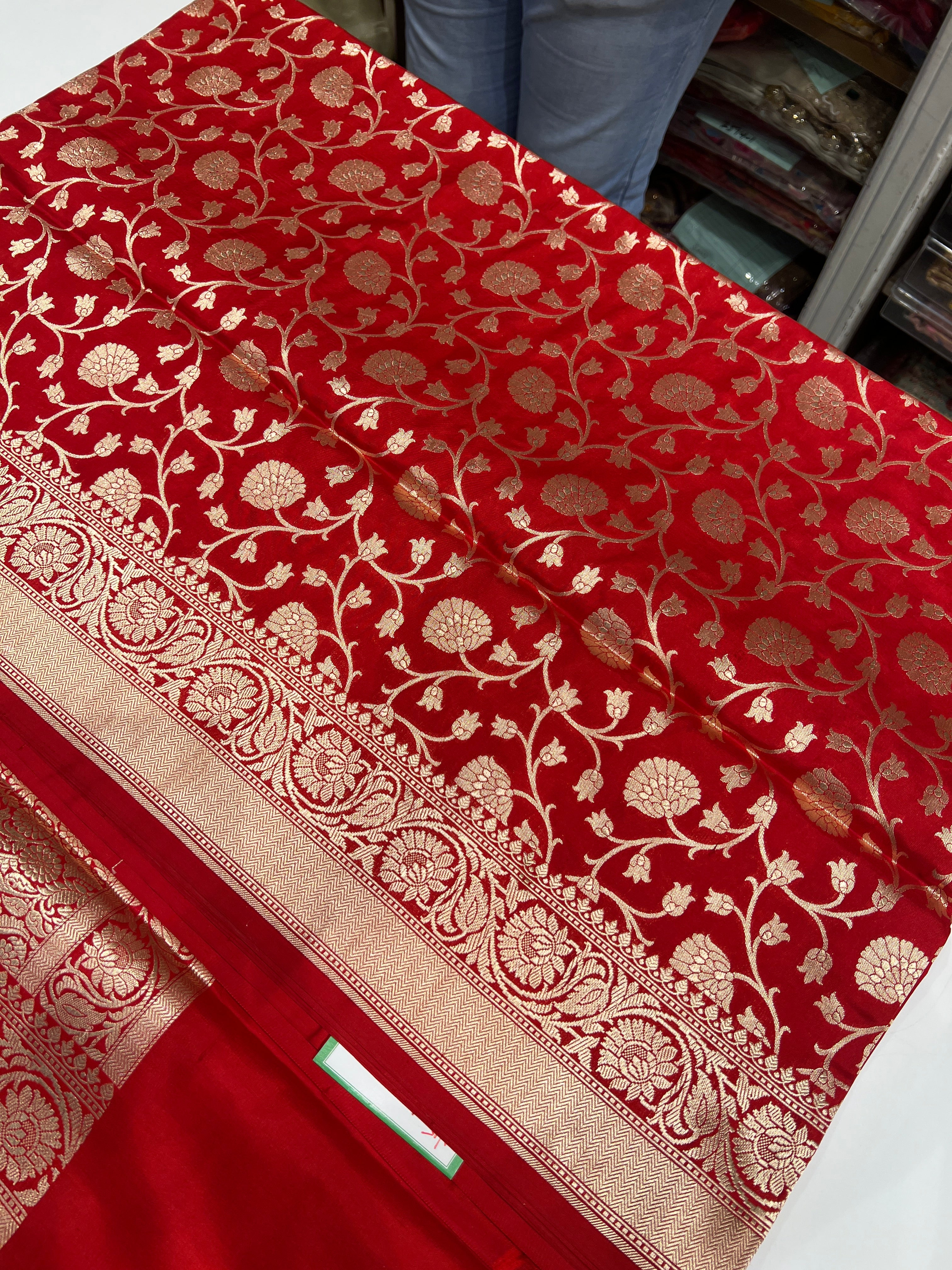 Red Katan Silk Floral Jaal Saree