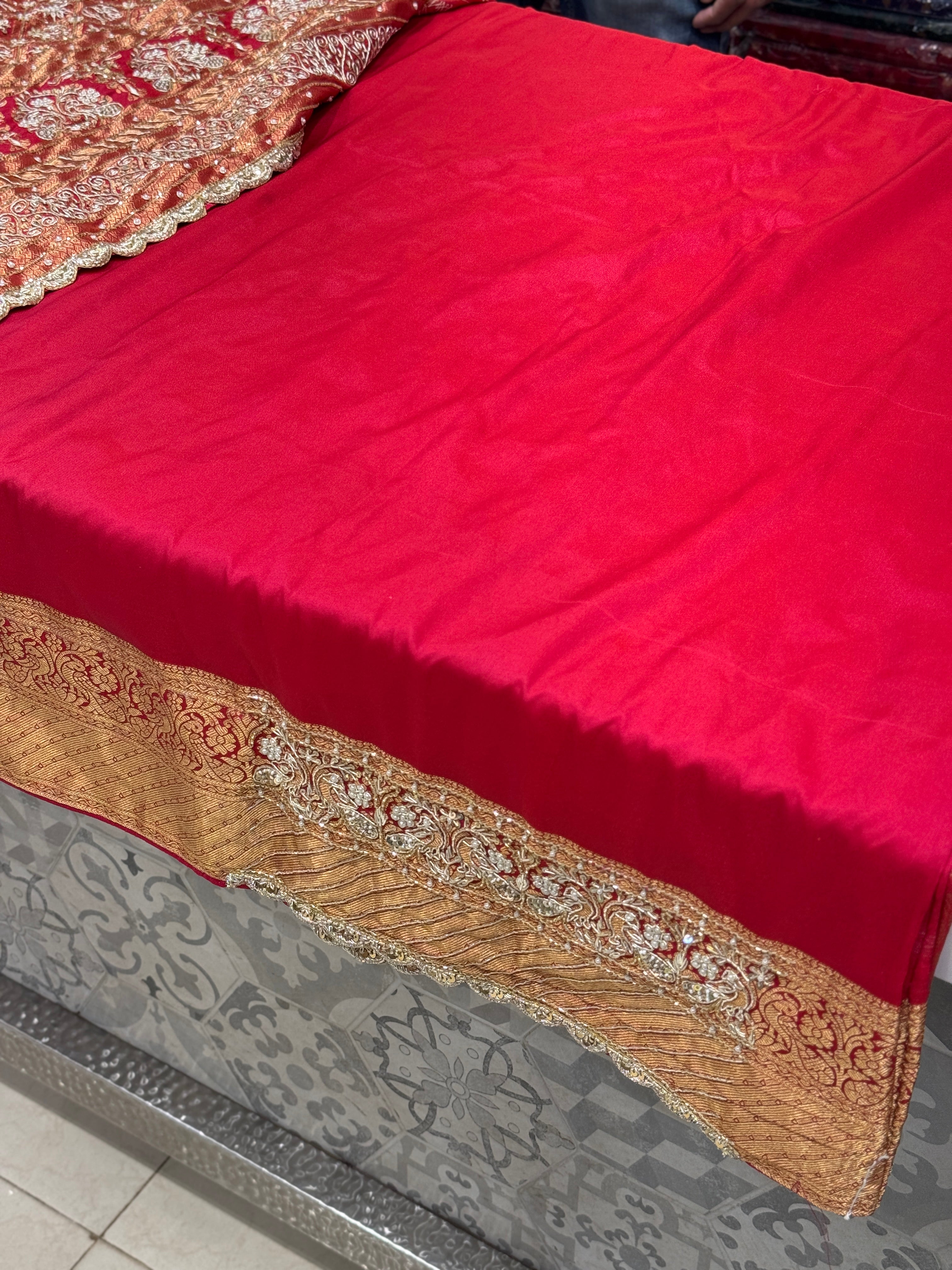 Crimson Kanjivaram Zardosi Hand Embroidery Saree