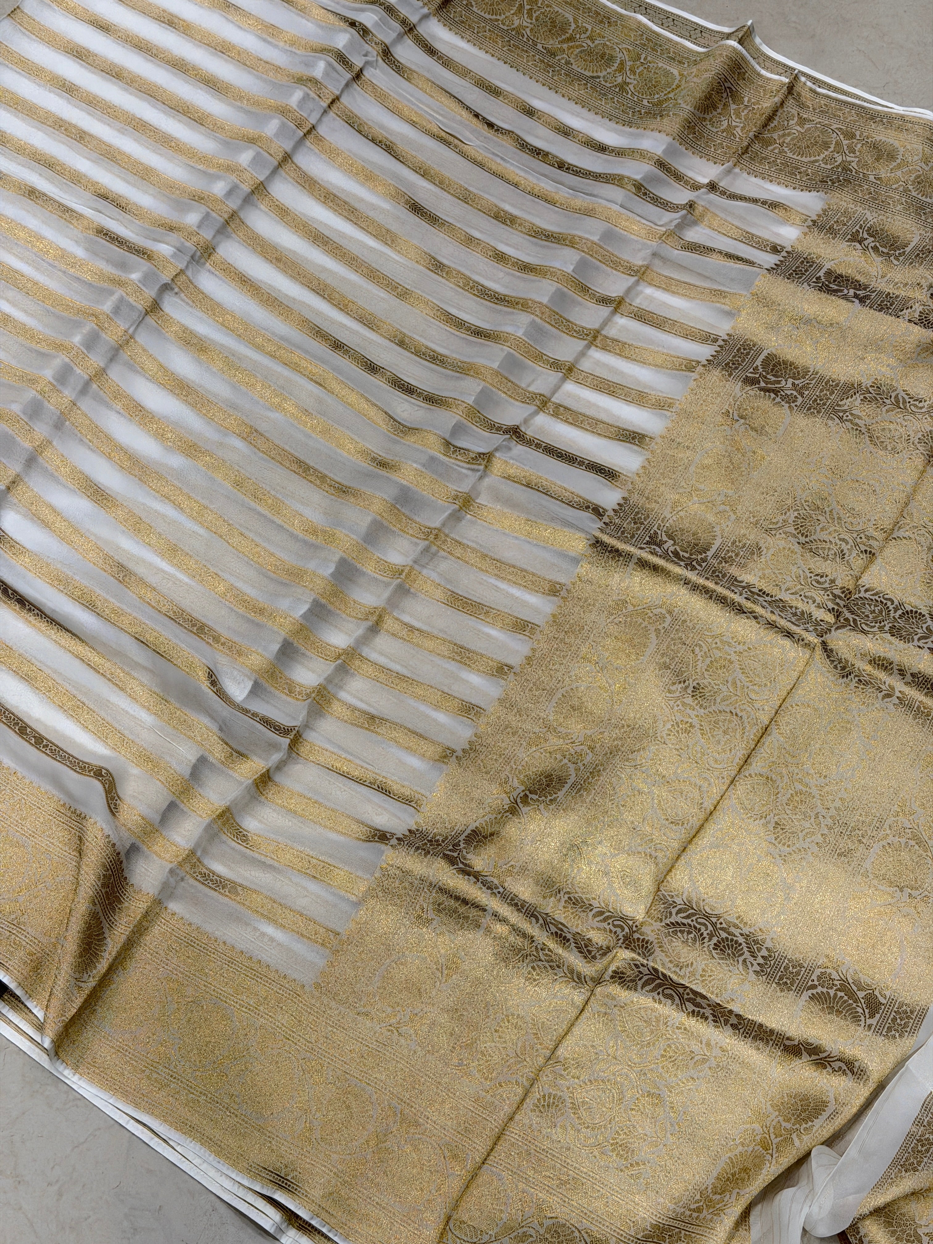 White Contemporary Banarasi Khaddi Georgette Saree