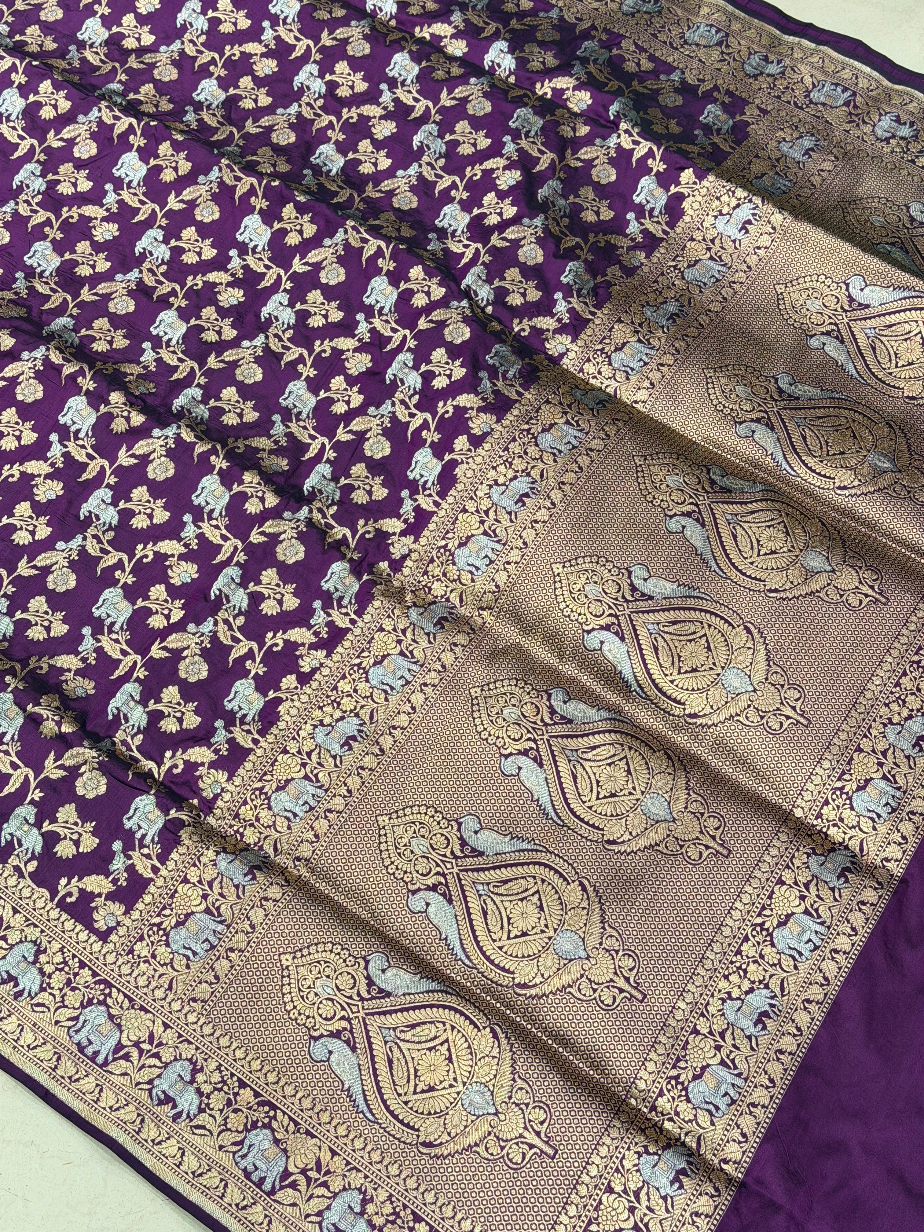 Violet Shikara Handloom Banarasi Katan Silk Saree