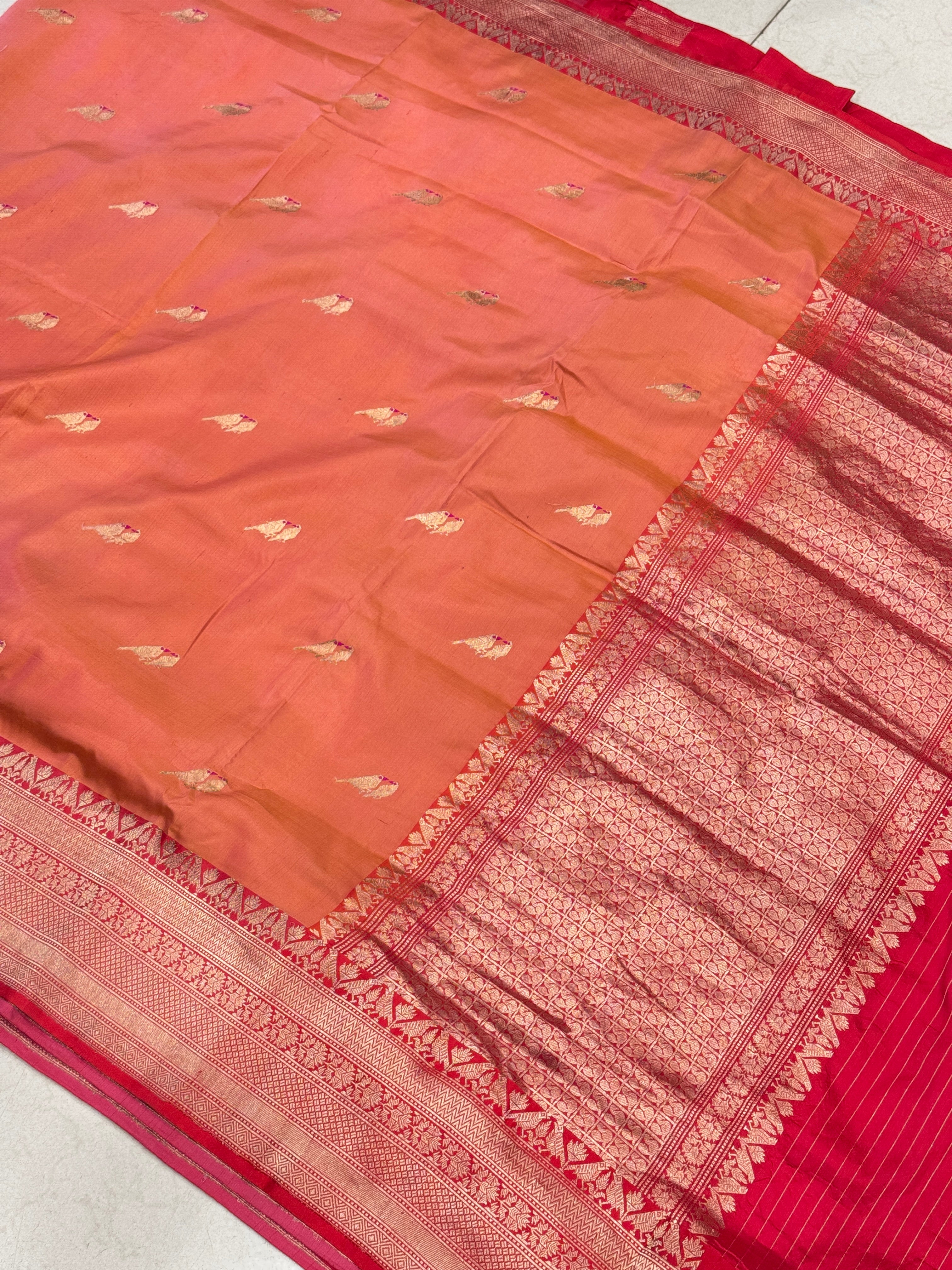 Peach Handloom Banarasi Shikara Saree