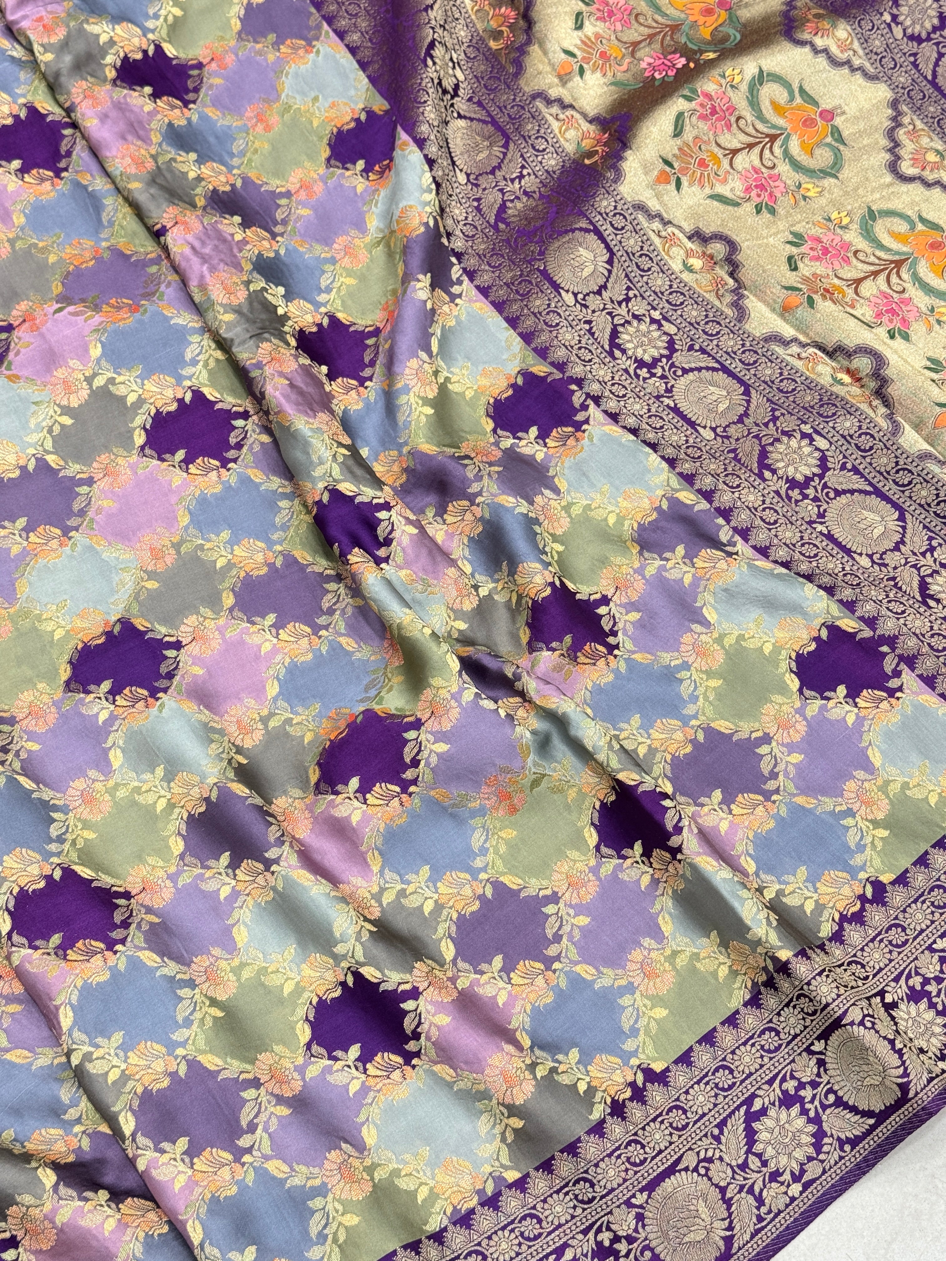 Violet Banarasi Modal Rangkat Jaal Saree