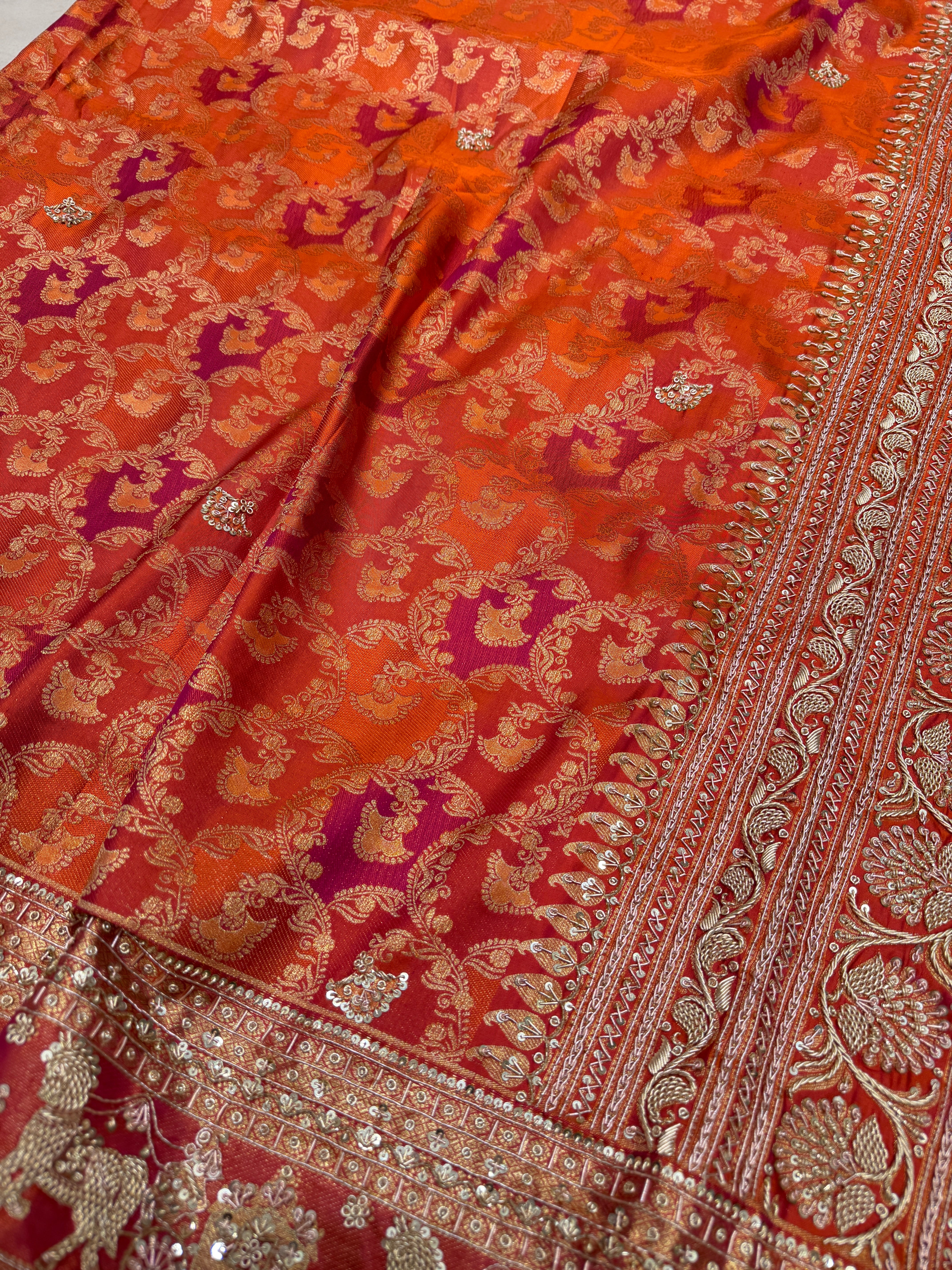 Orange Kanjivaram Doli Edit Zardosi Hand Embroidery Saree
