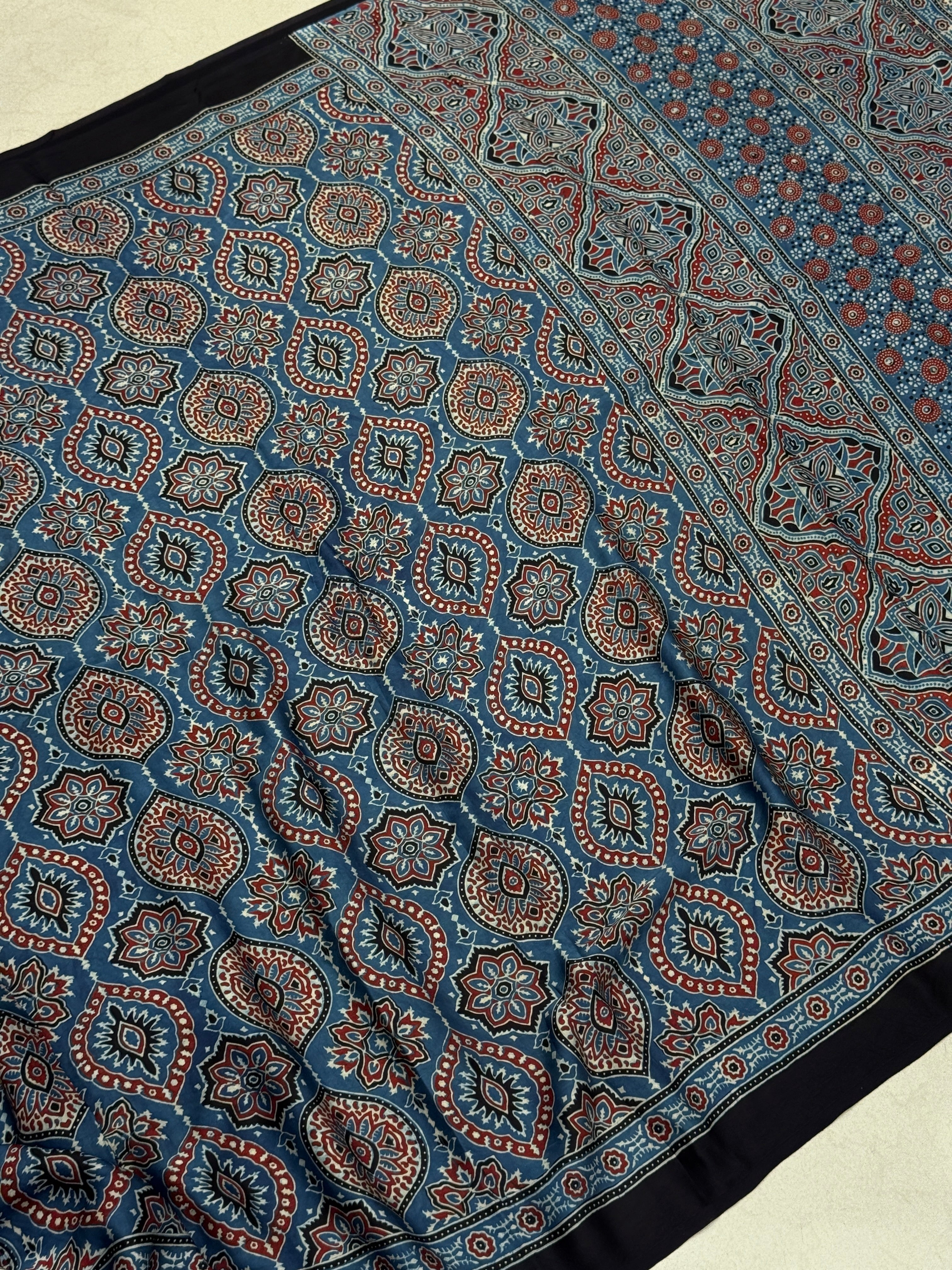 Blue Keri Jewelled Badam Butti Ajrakh Saree