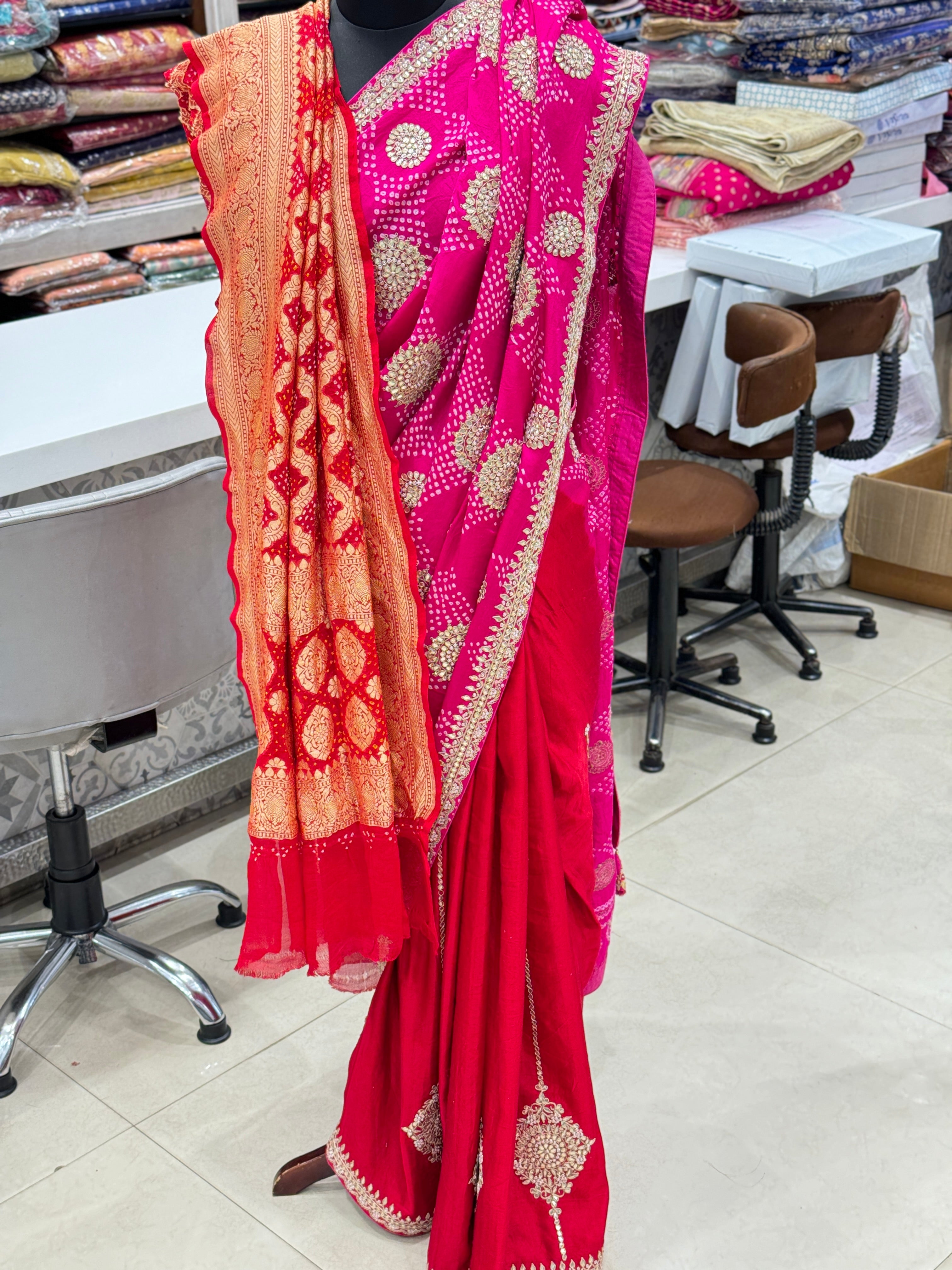 Gajji Silk Bandhej Gotapatti Saree