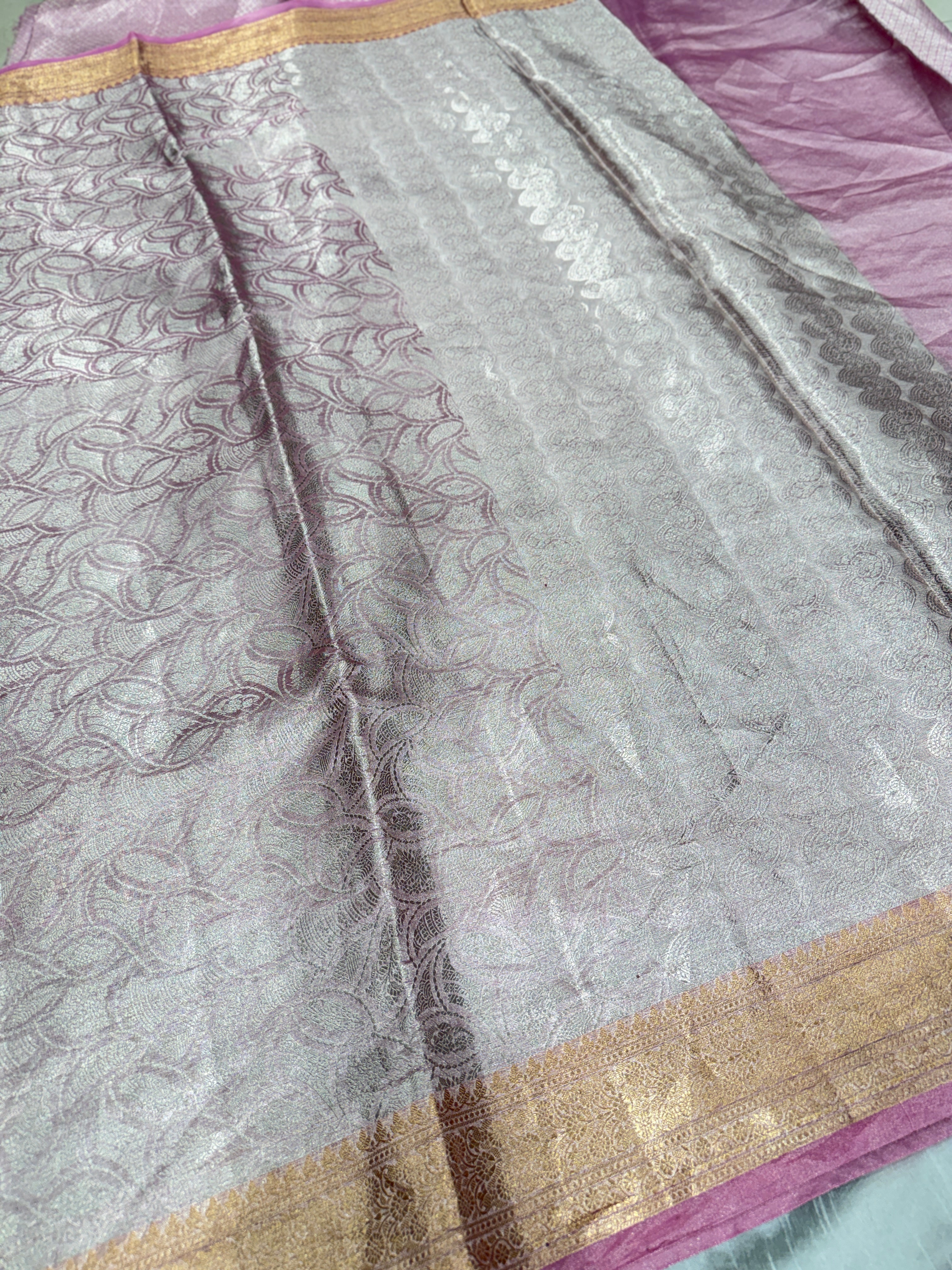 Pink Pure Woven Double Tissue Brocade Silk Saree