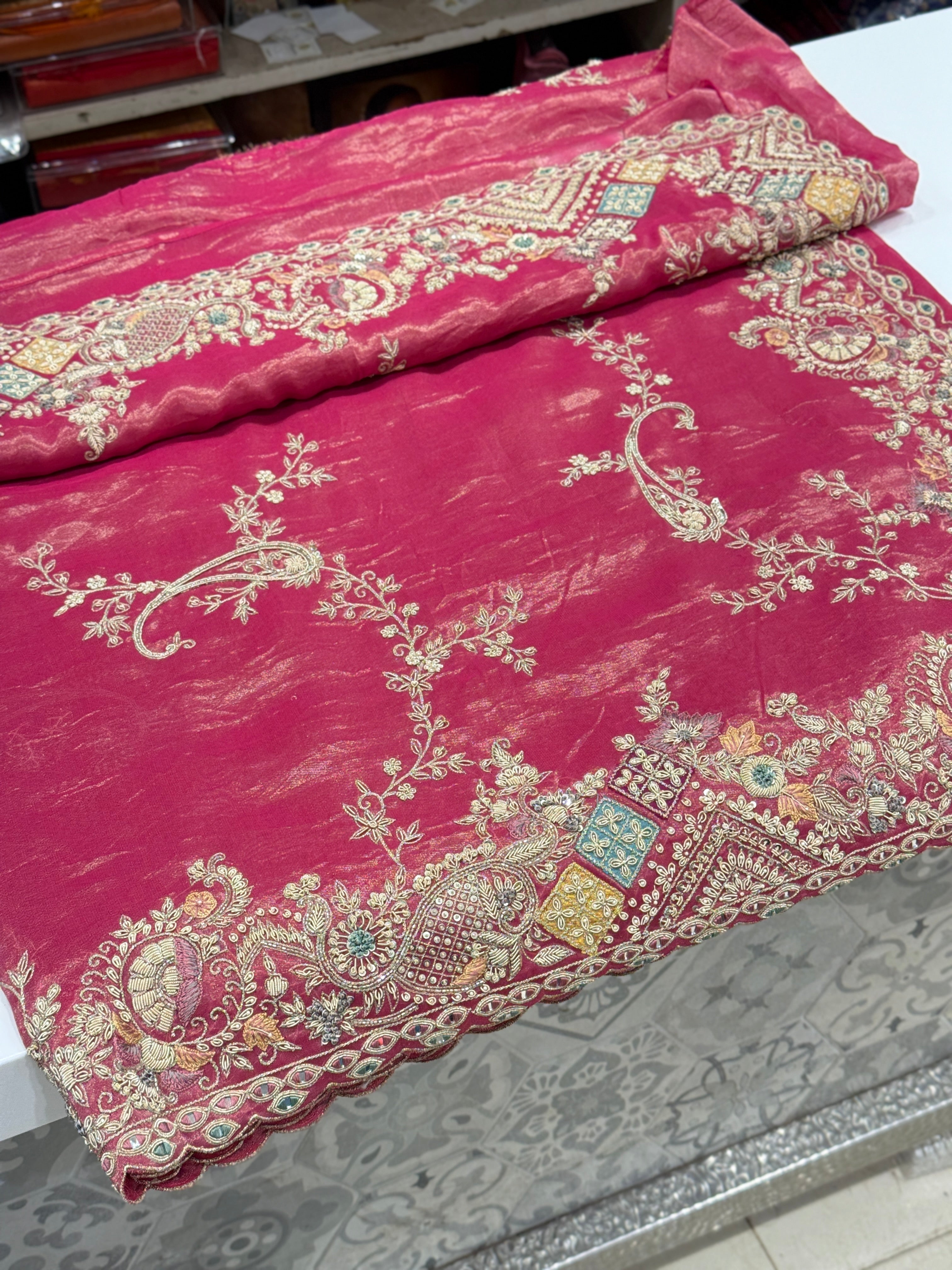 Rani Tissue Phoneix Edit Hand Embroidery Saree