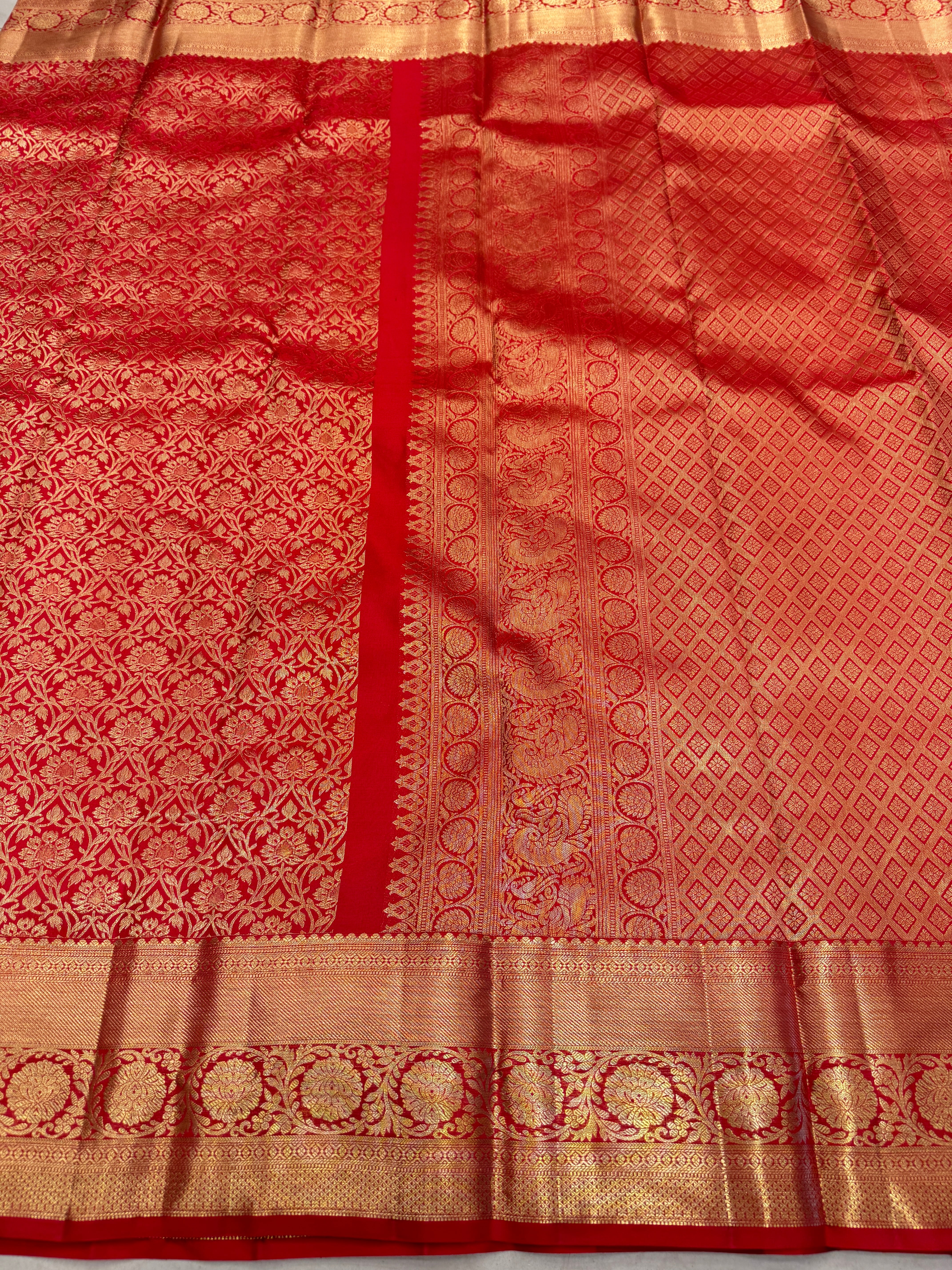Red Brocade Weave Handloom Pure Silk Kanjivaram Saree