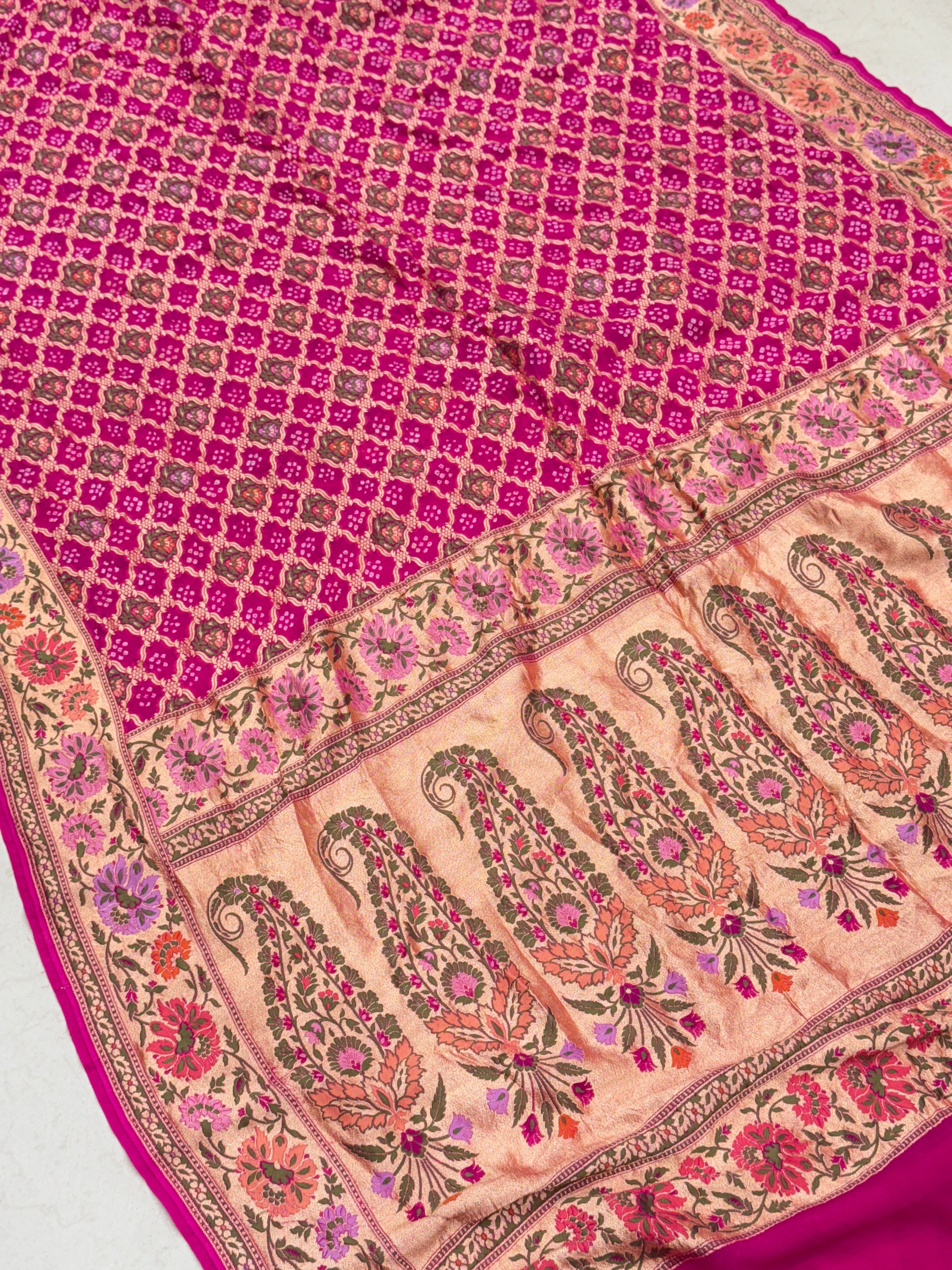 Rani Floral Border Meenakari Rai Bandhej Georgette Bandhini Saree