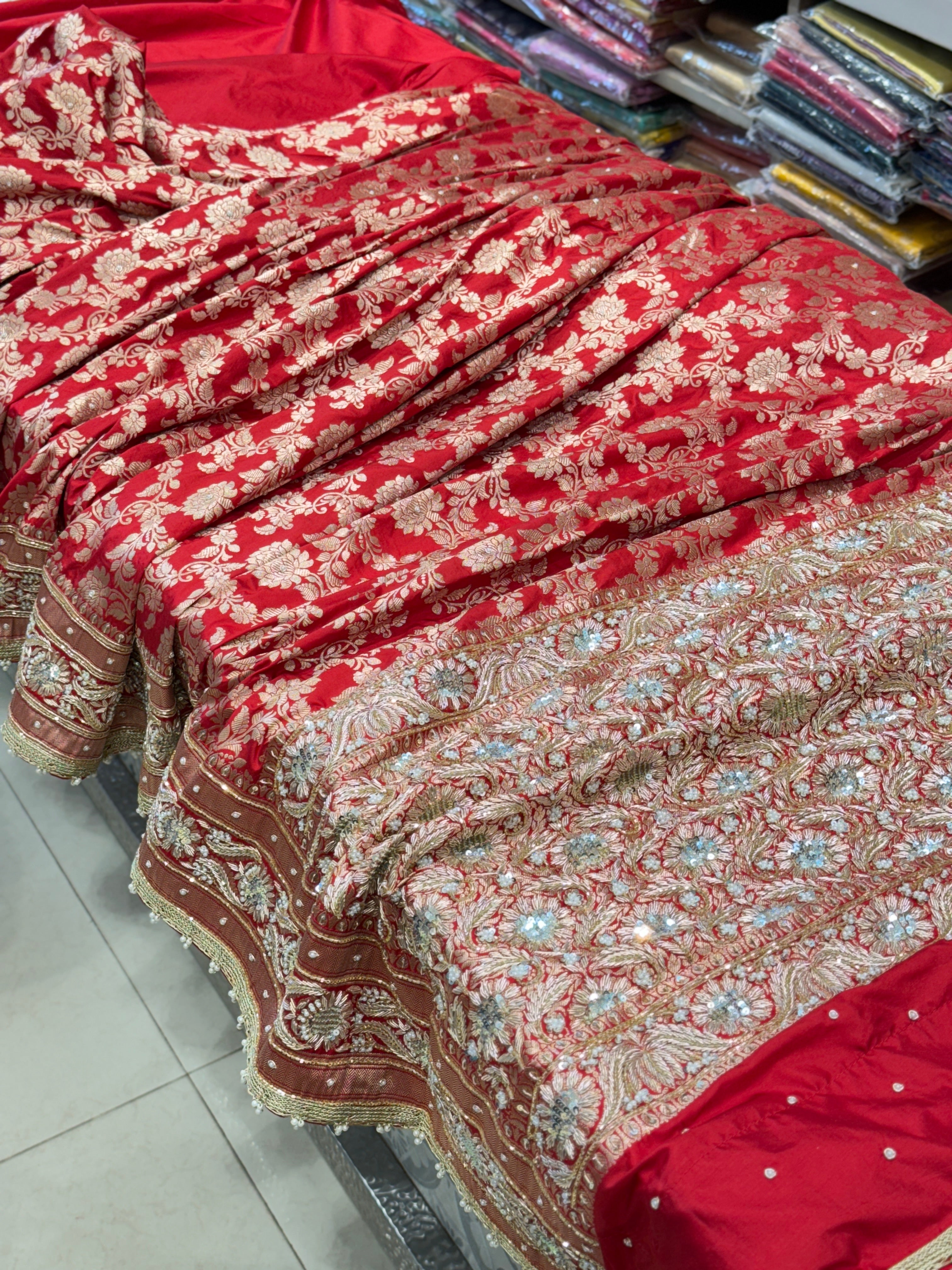 Red Banarasi Handloom Katan Embroidery Saree