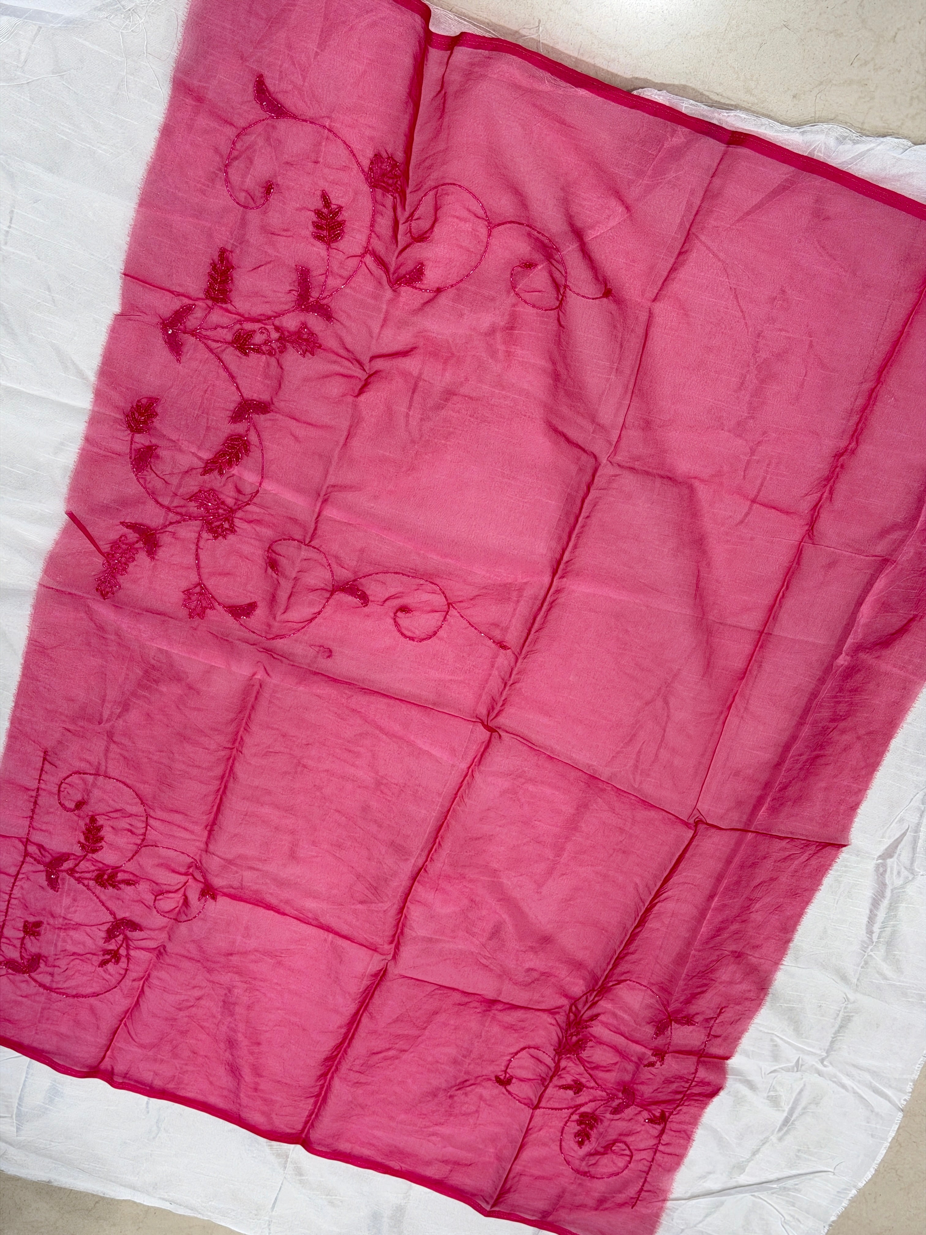 Rani Pink Organza Hand Embroidery Blouse Piece