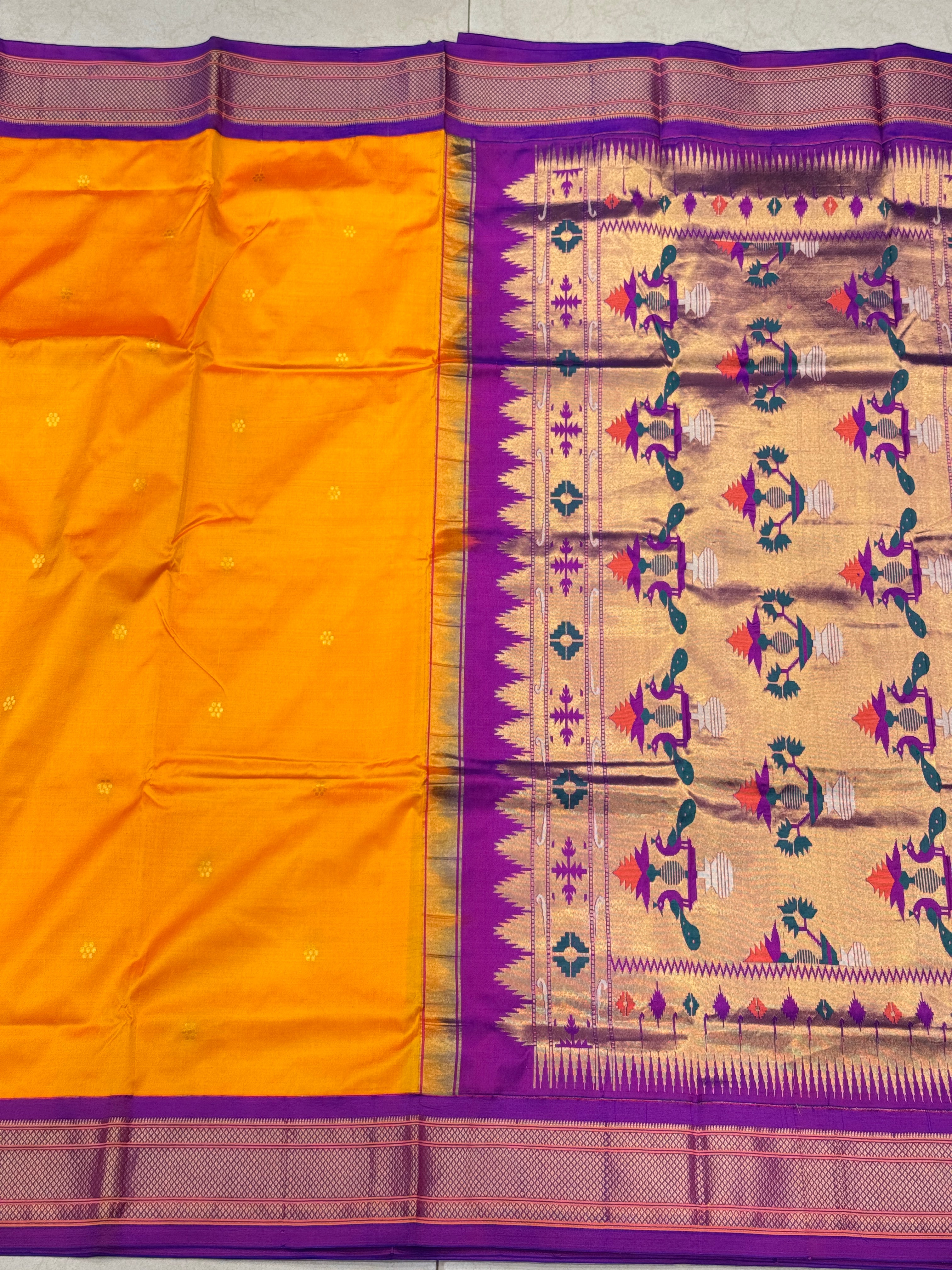 Yellow Violet Morbangdi Paithani Saree