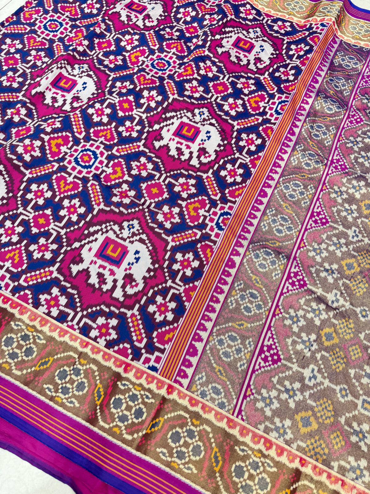 Rani Blue Chabdi Small Elephant Semi Silk Weaved Patan Patola Saree