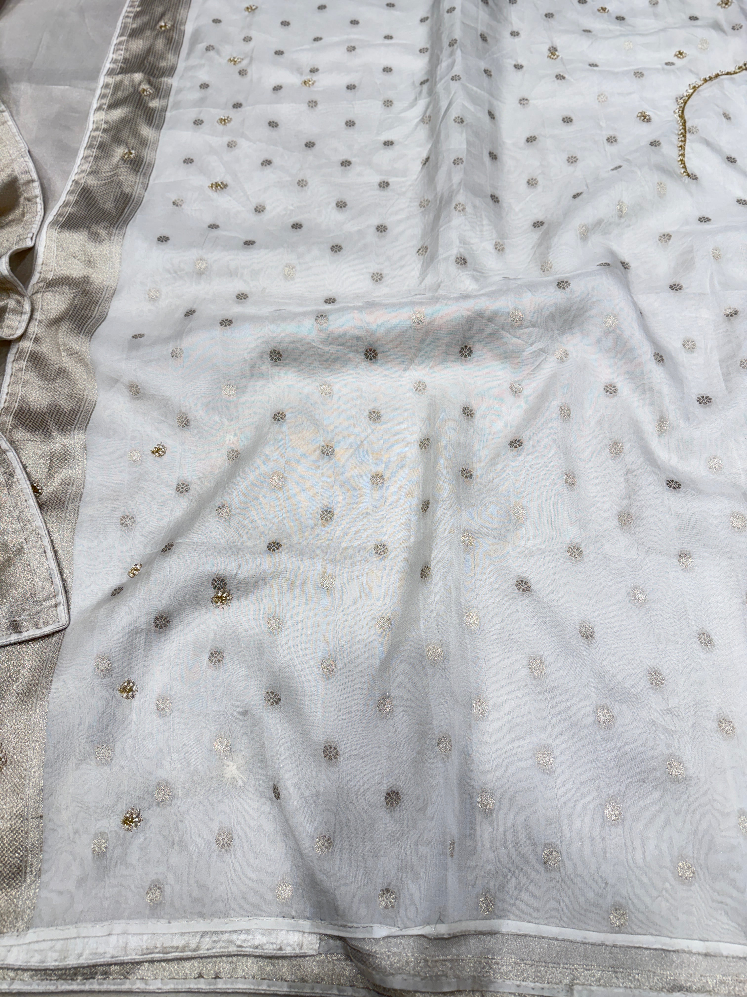 Silver Tissue Floral Pallu Zardosi Embroidery Saree