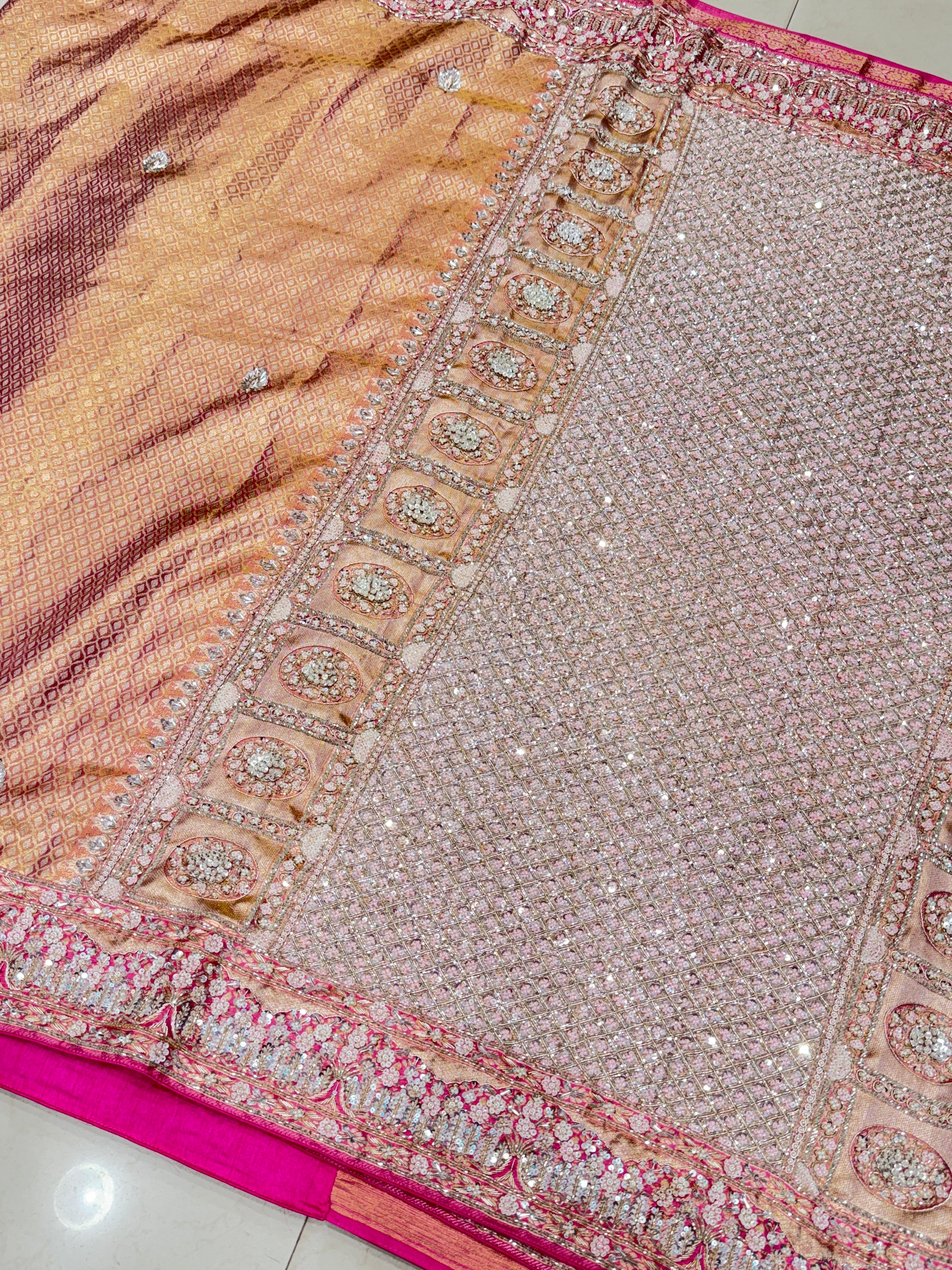 Pink Tissue Kanjivaram Hand Embroidery Saree