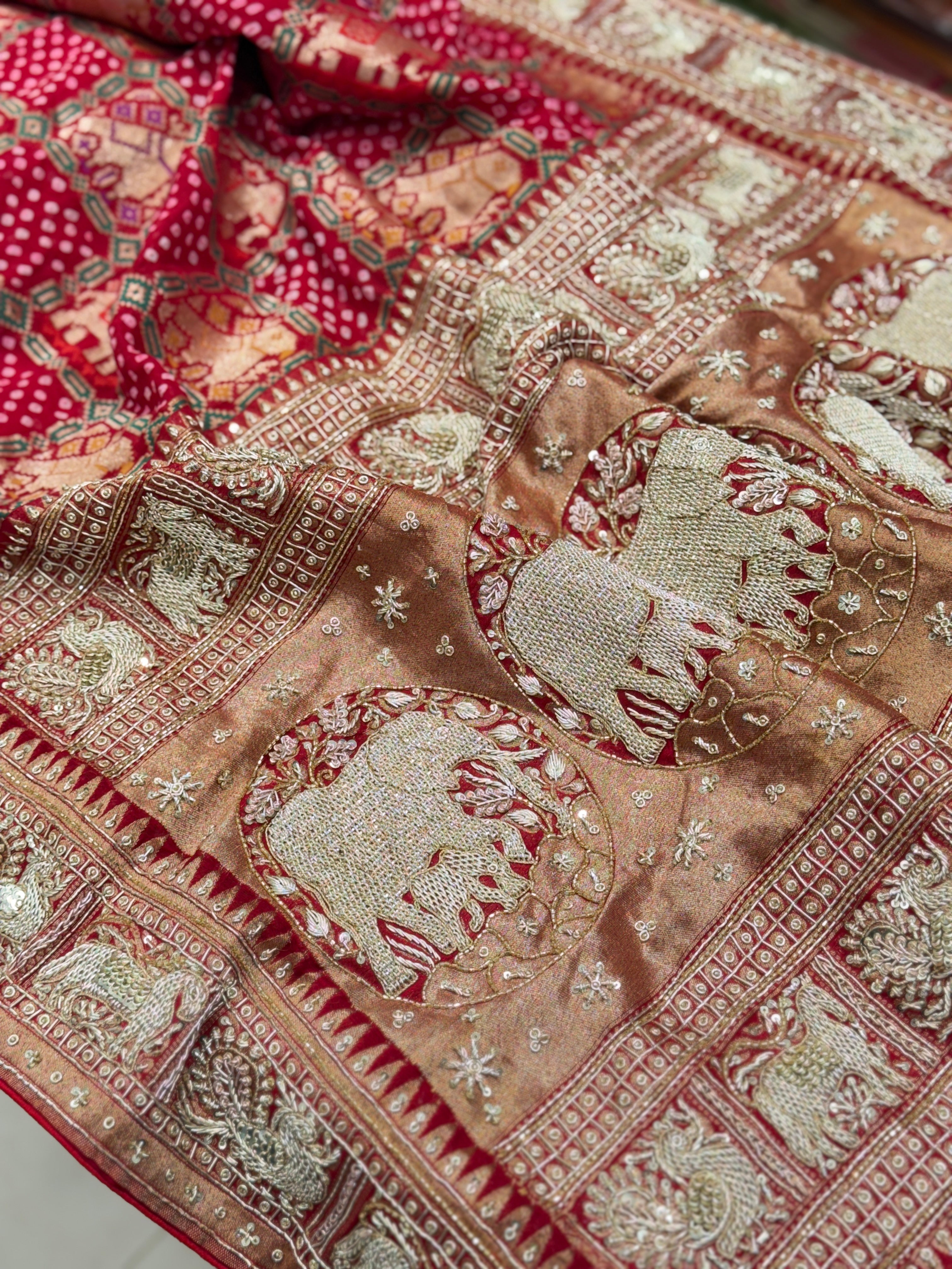 Red Bandhej Patola Zardosi Saree
