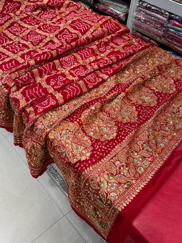 Red Gharchola Hand Embroidery Saree