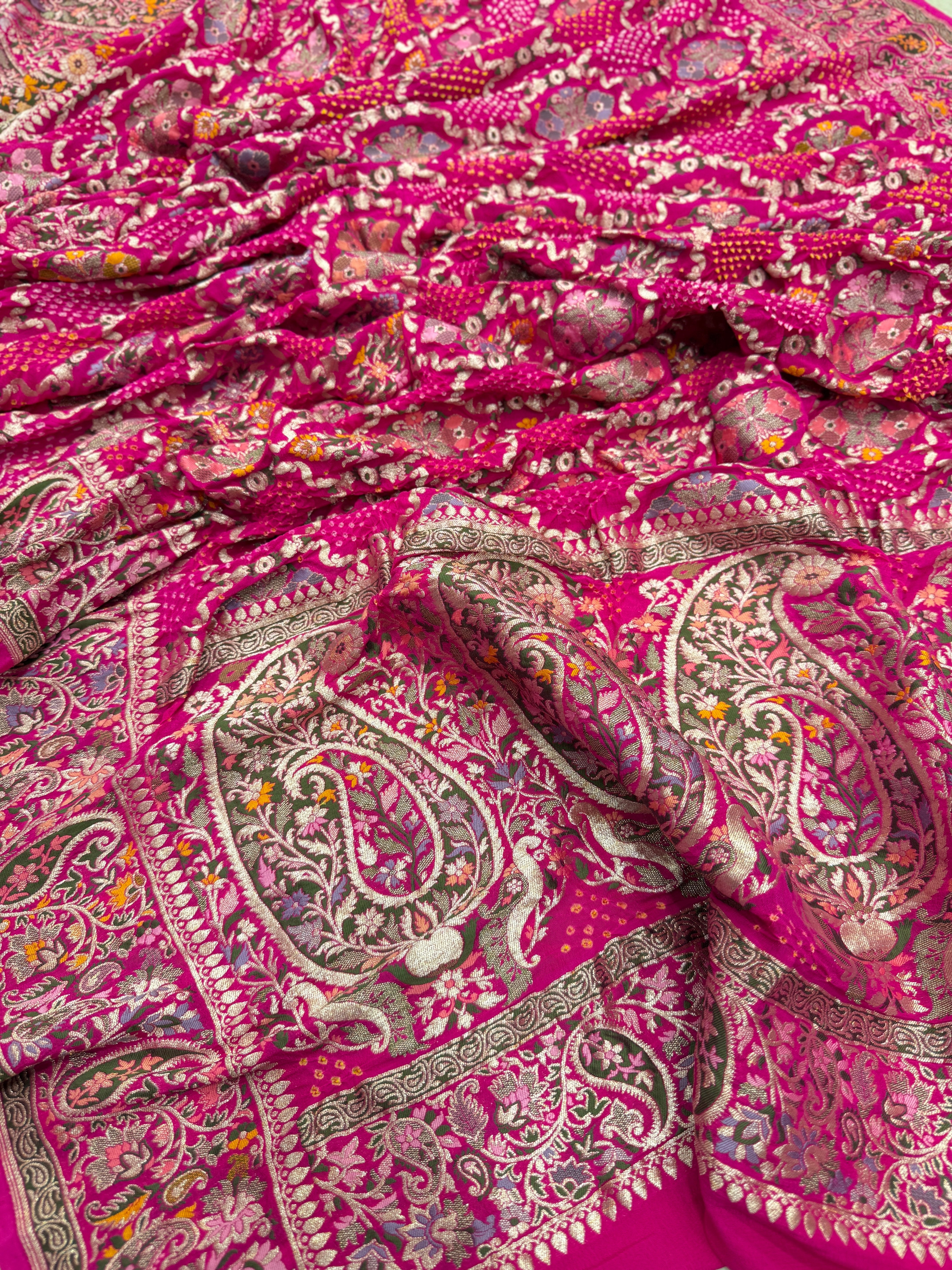 Rani Jaal Double Border Handloom Meenakari Rai Bandhej Pure Zari Dupatta