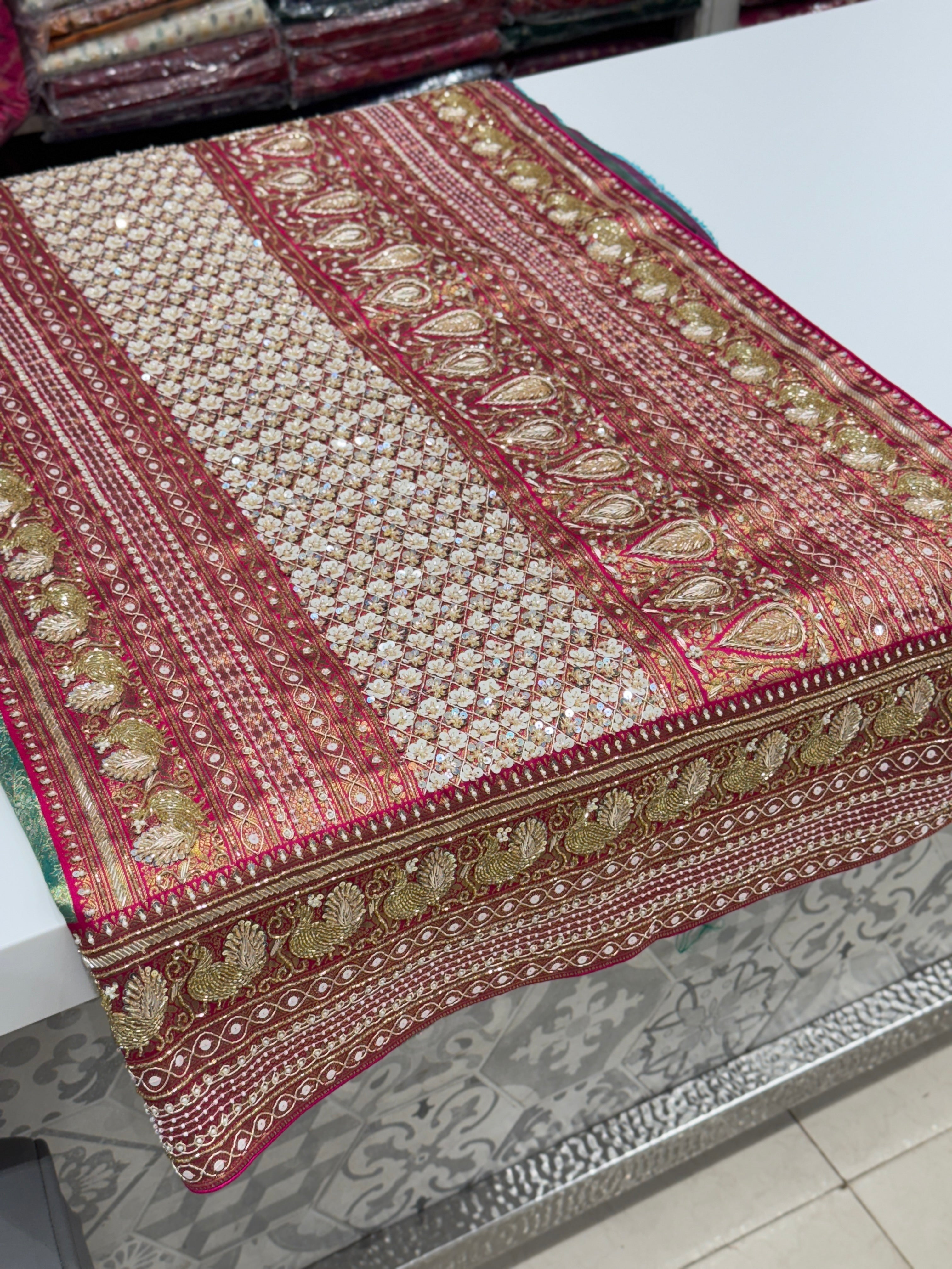 Green Rani Tissue Kanjivaram Hand Embroidery Saree