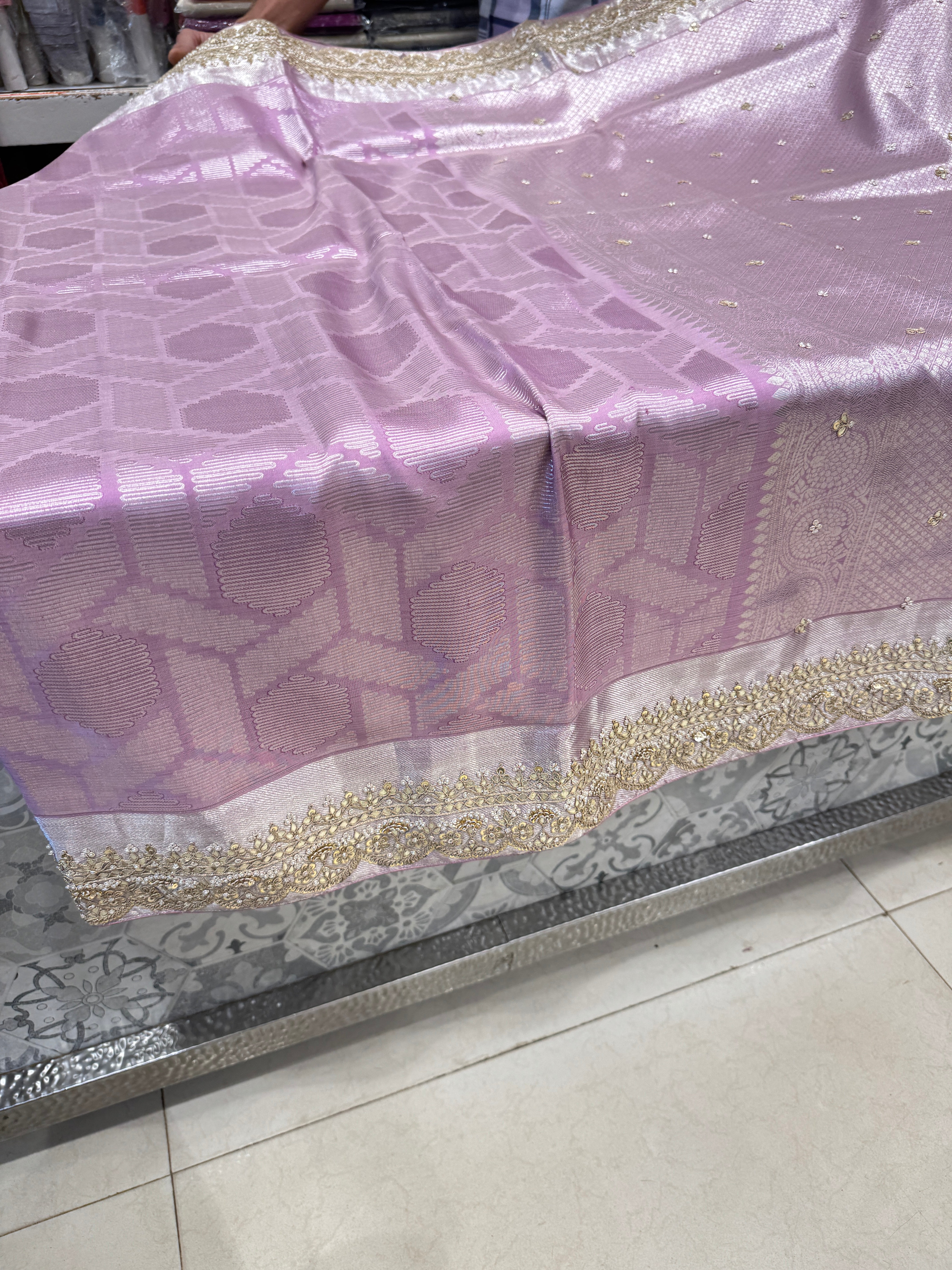 Lilac Contemporary Kanjivaram Zardosi Hand Embroidery Saree