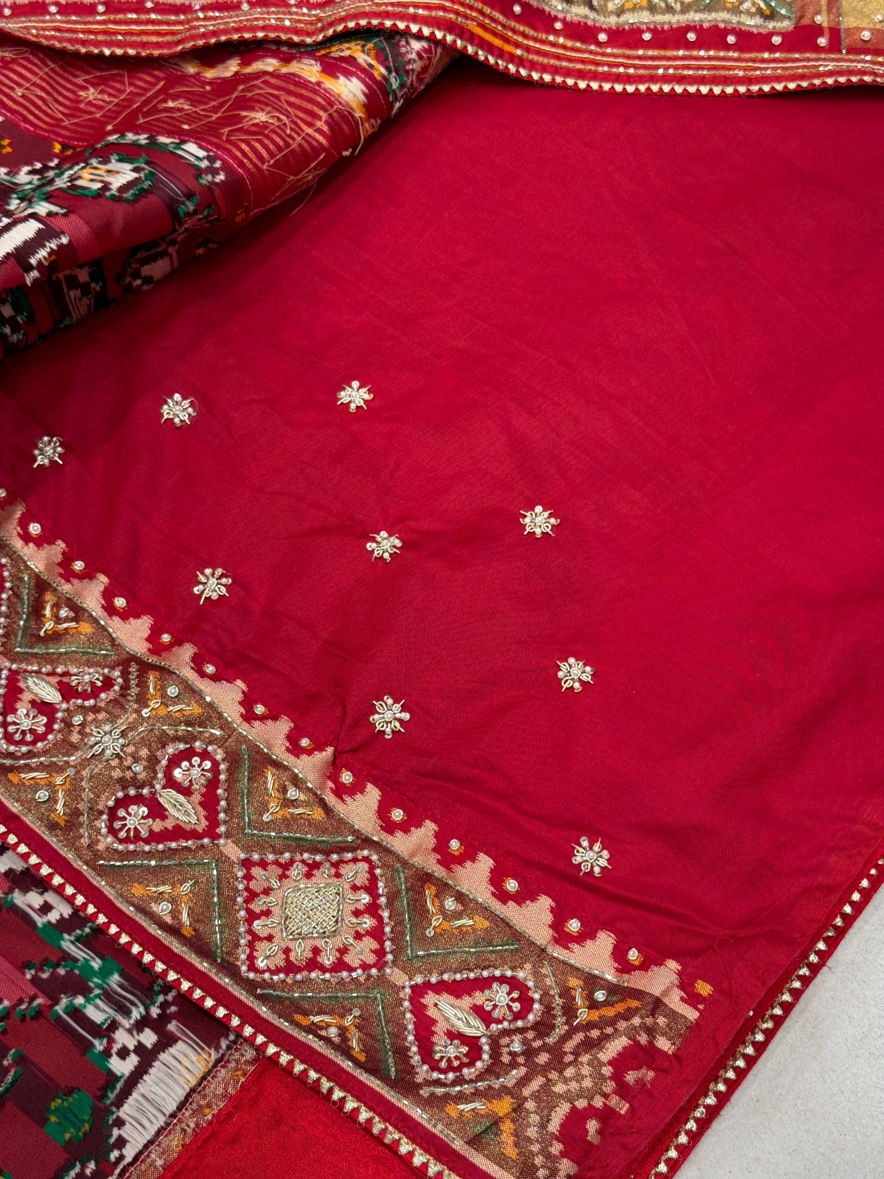 Maroon Green Big Elephant Patola Zardosi Embroidery Saree