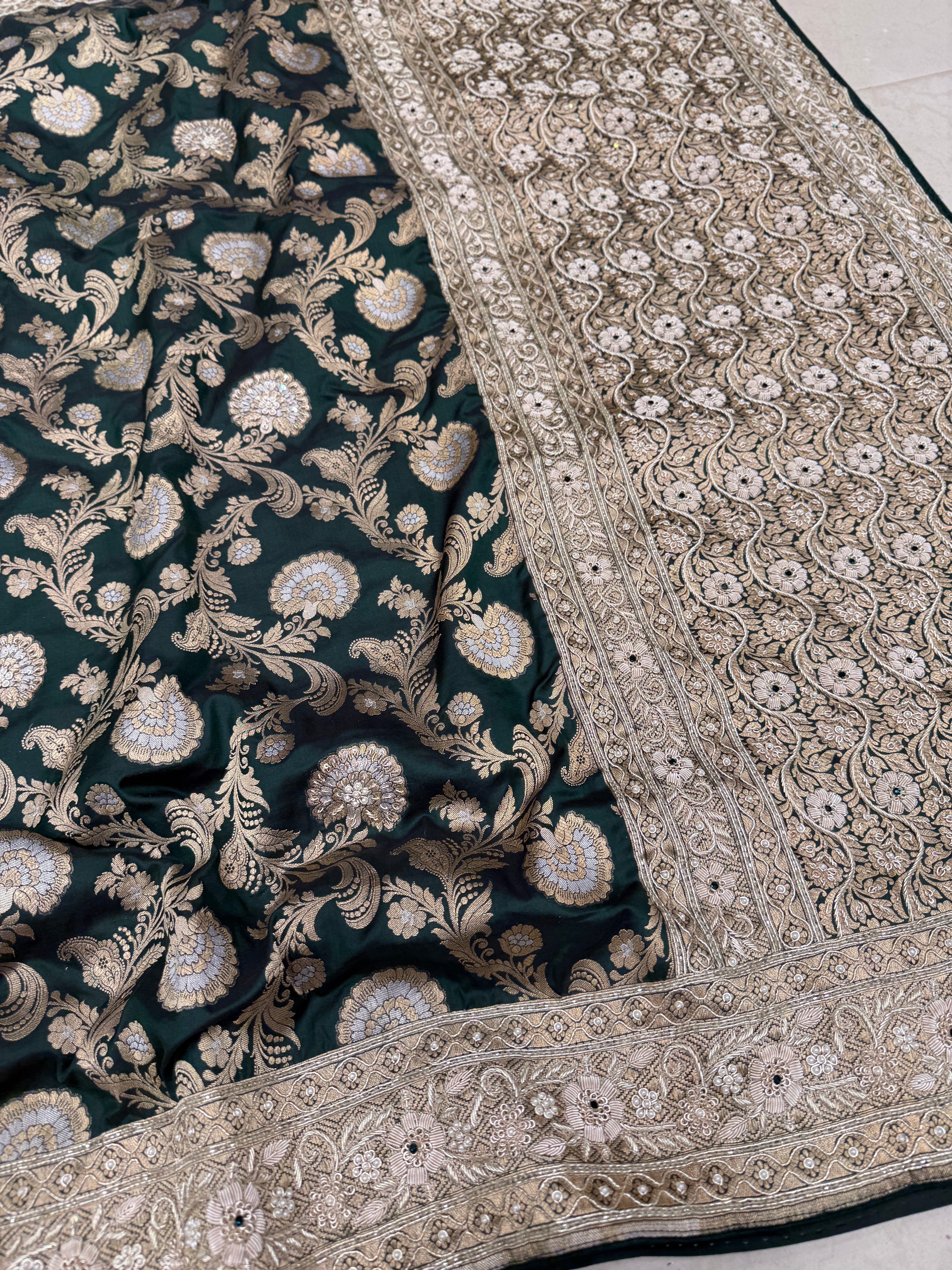 Bottle Green Banarasi Katan x Zardosi Hand Embroidery