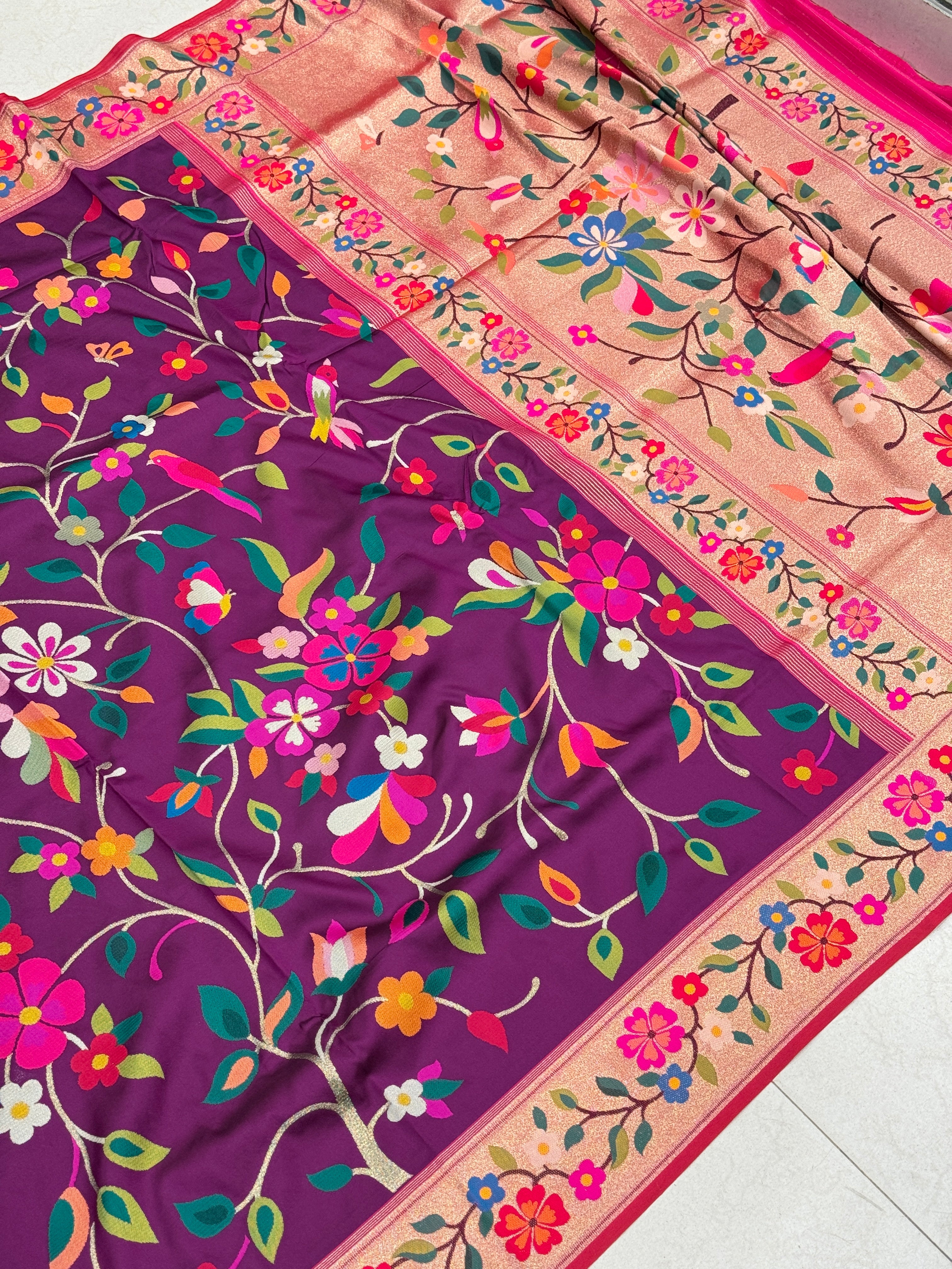 Violet Banarasi Silk Paithani Saree