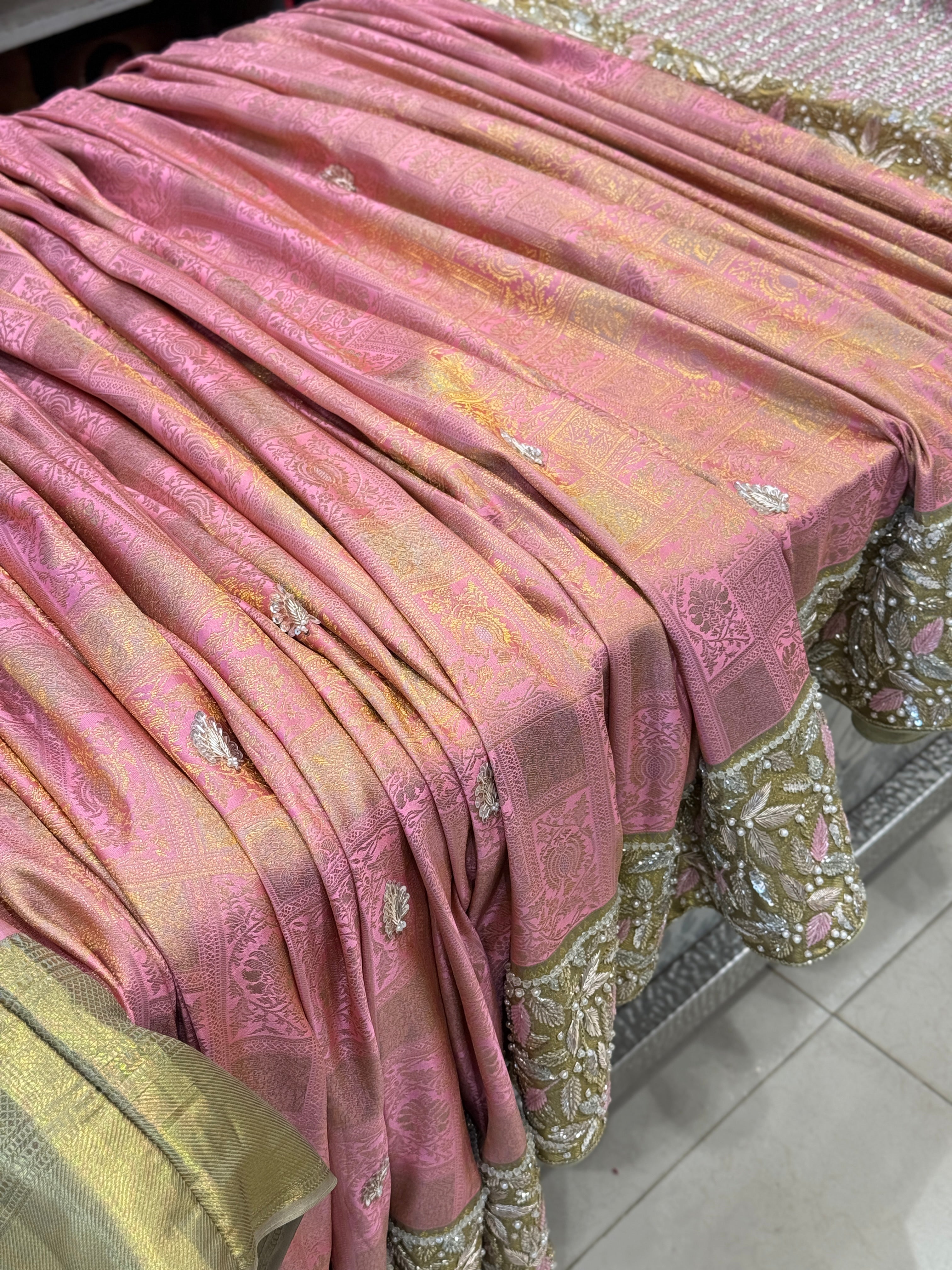 Pink Pure Kanjivaram Hand Embroidery Saree with Heavy Blouse