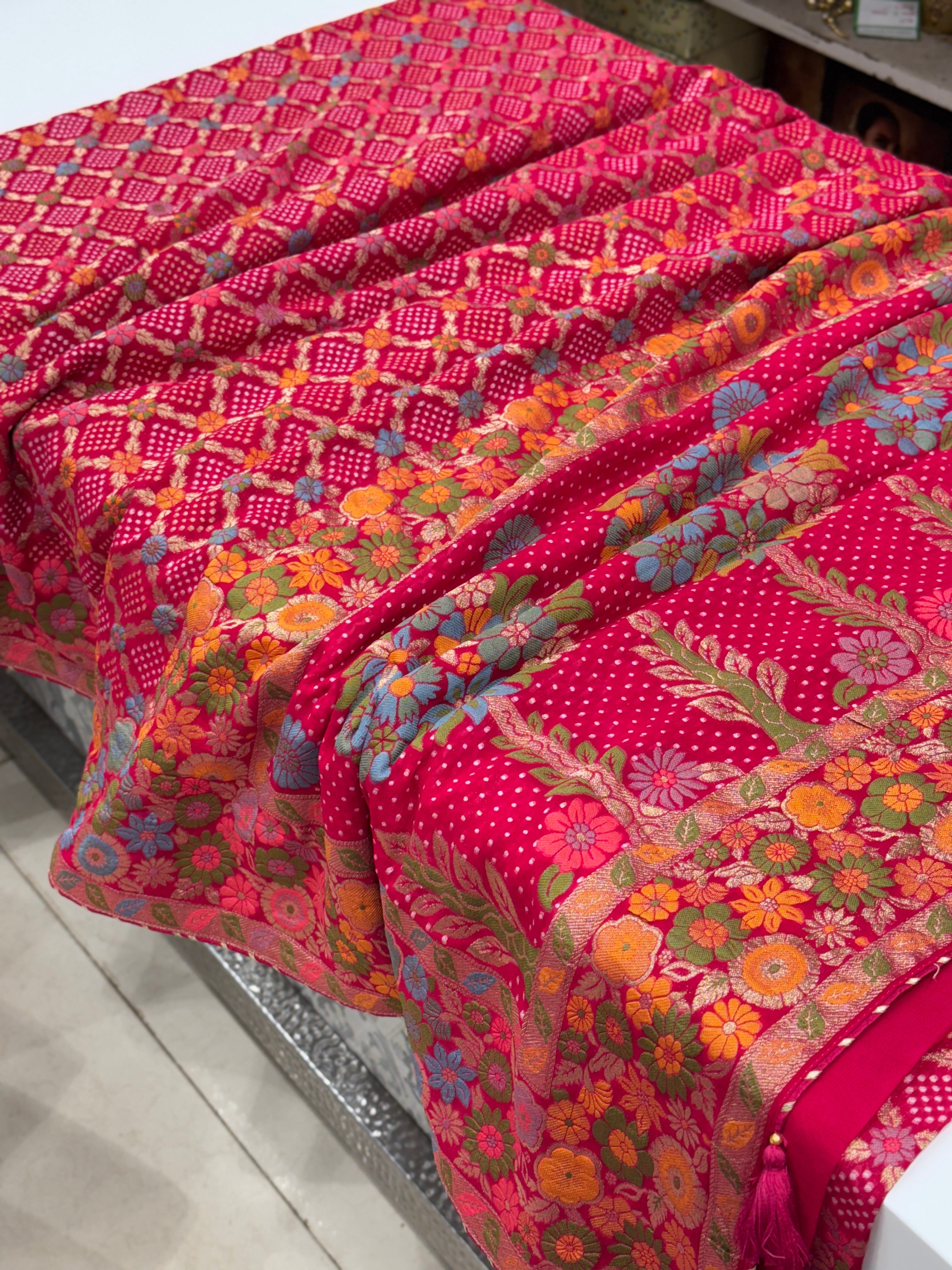 Rani Woven Bandhej Meenakari Saree