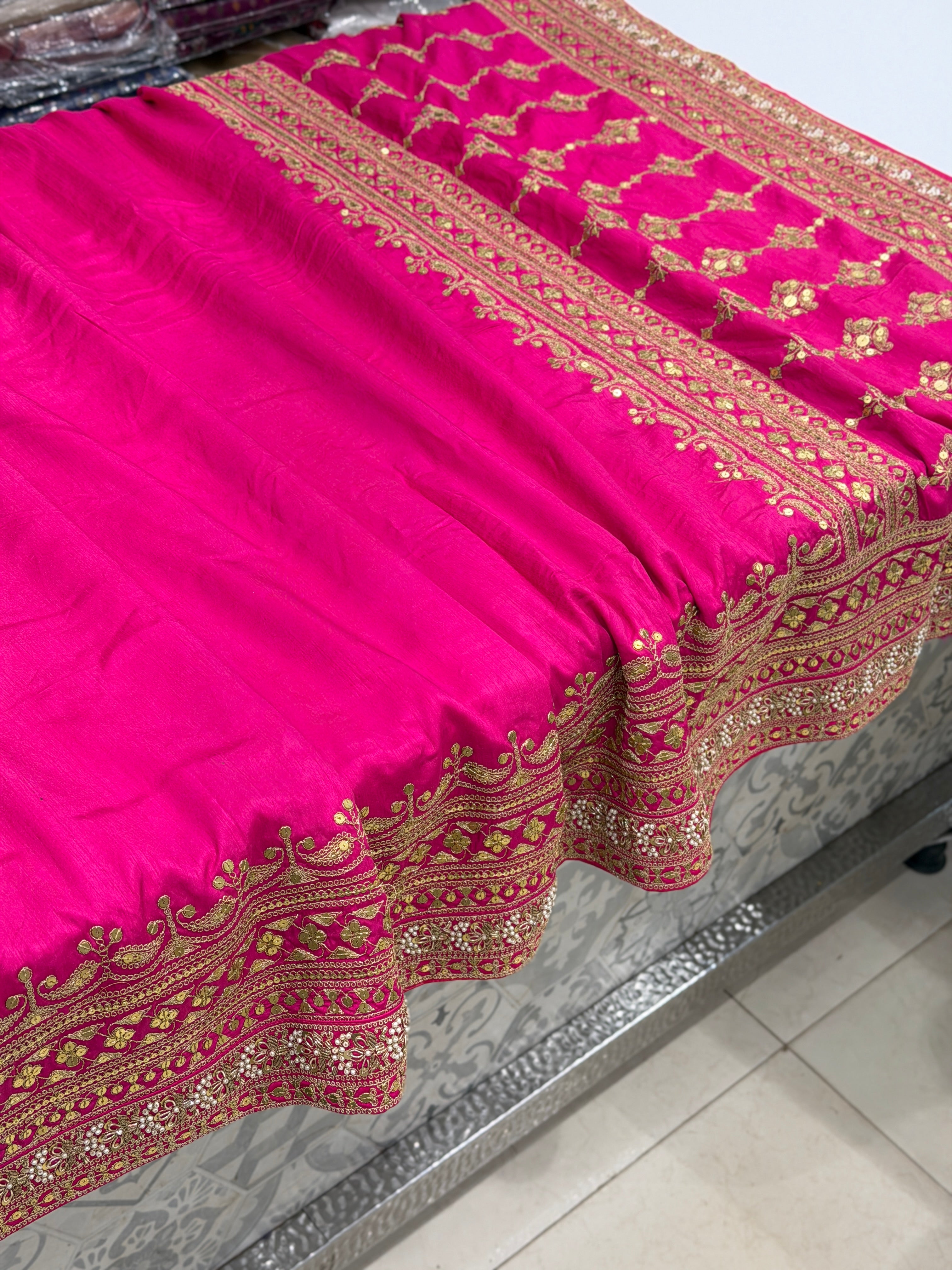 Rani Pink Sabyasachi Inspired Marodi Jaal Pallu Embroidery Pure Silk Saree