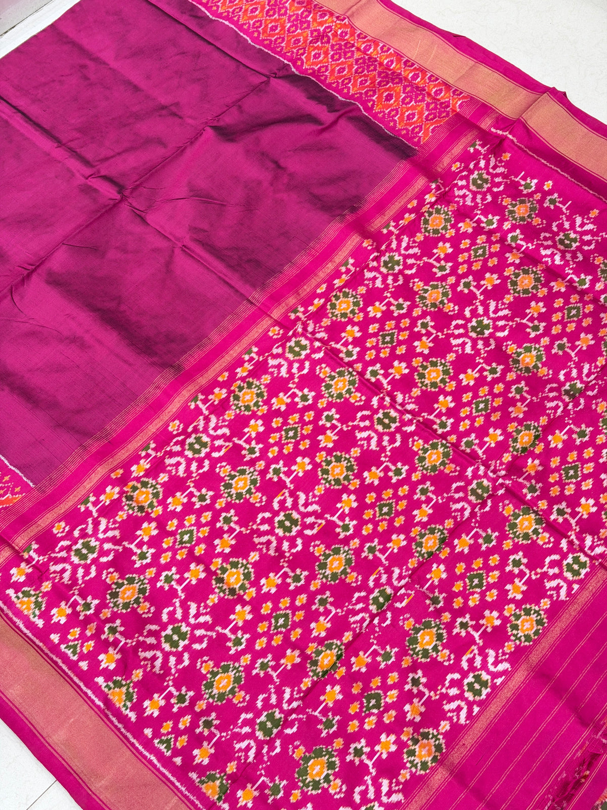 Wine Plain Ikkat Handloom Pure Silk Patola Saree