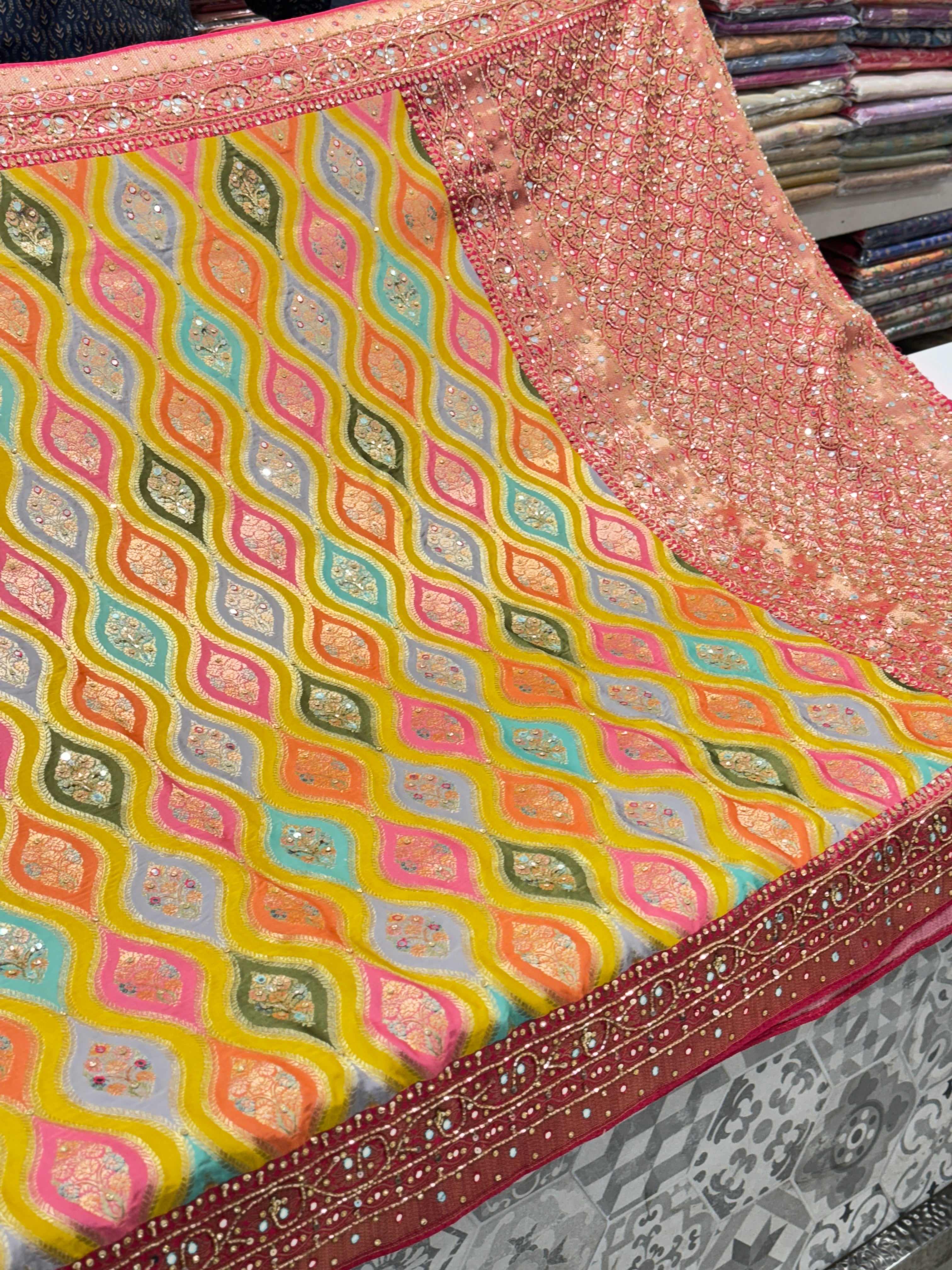 Yellow Rangkat Modal Satin Hand Embroidery Saree