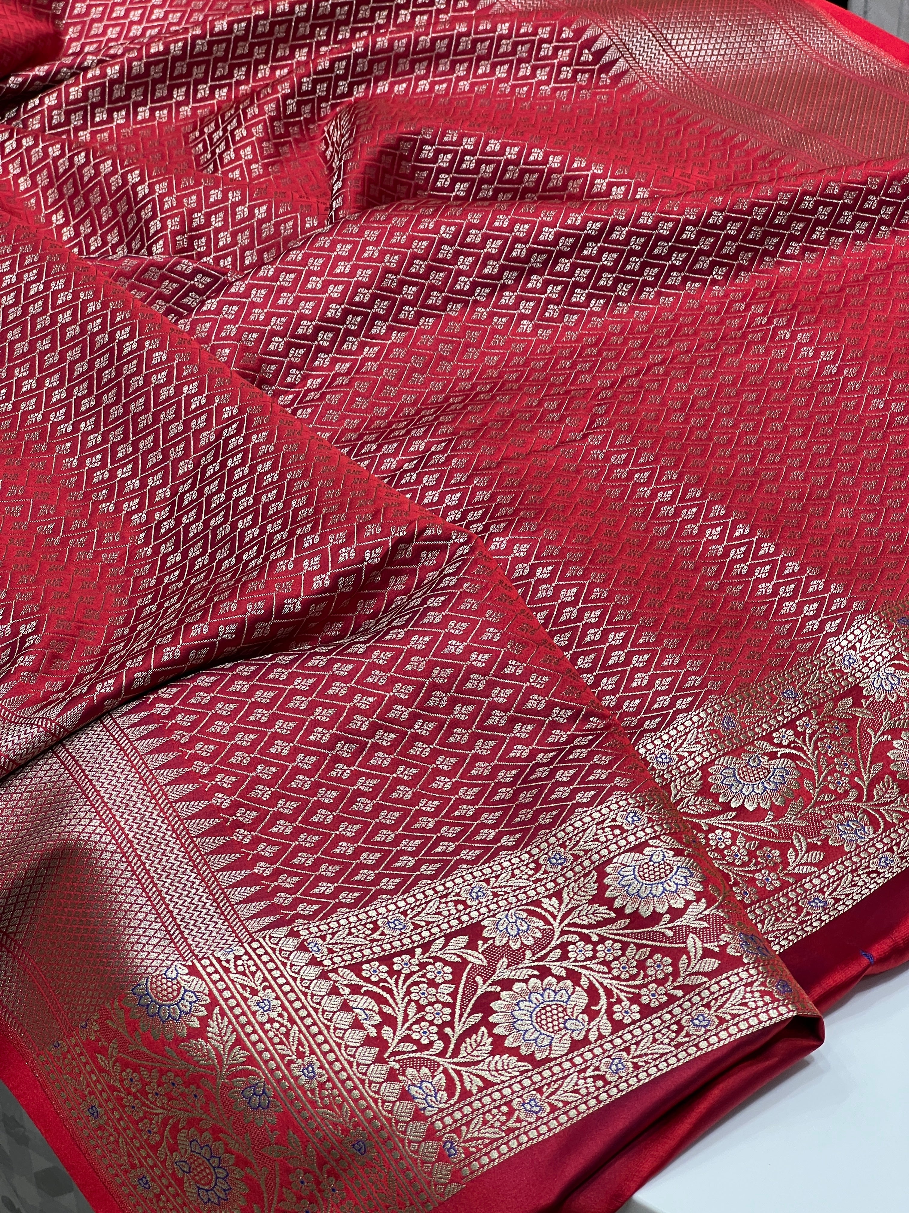 Maroon Banarasi Upside Down Border Saree