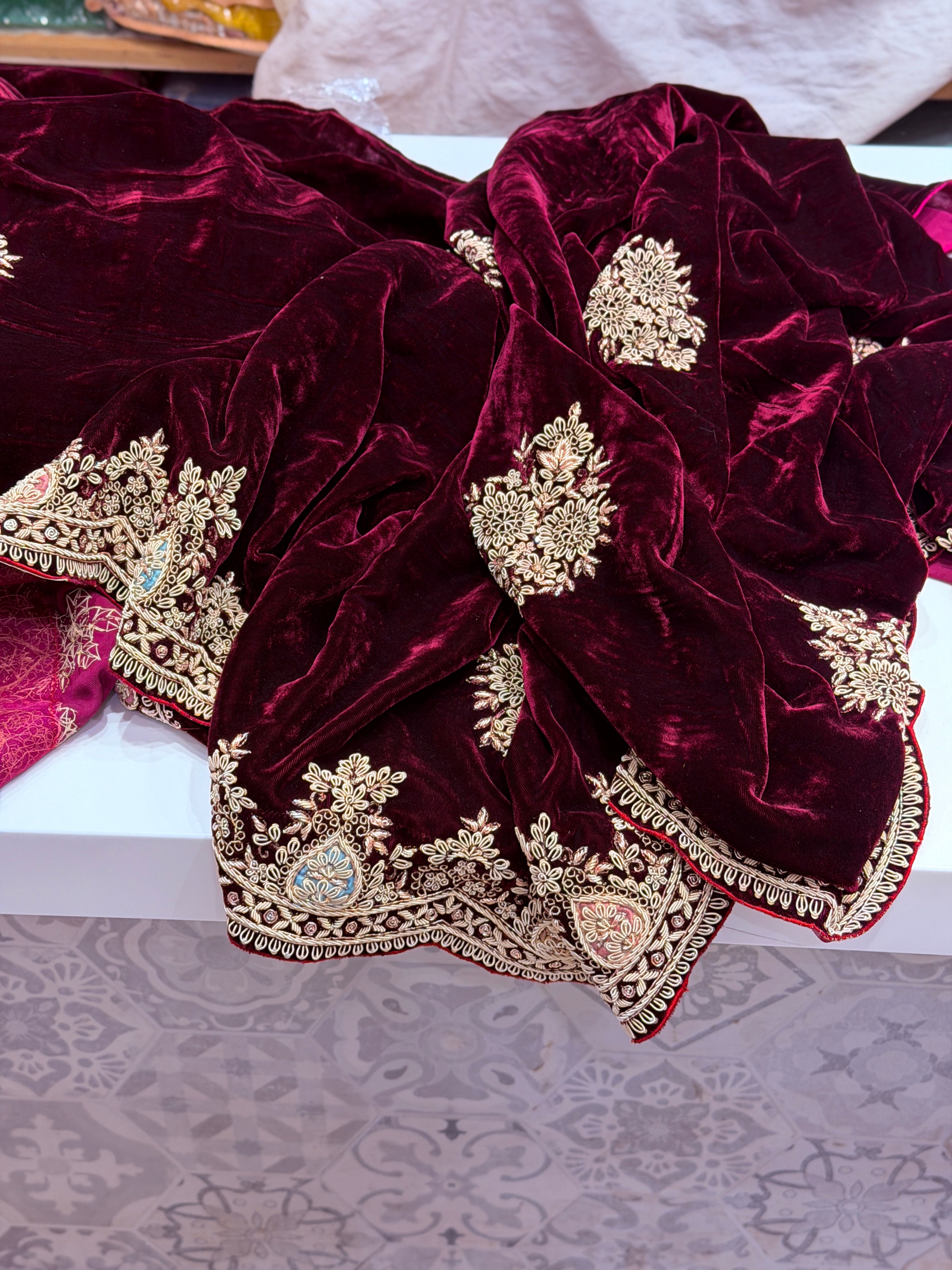 Pure Velvet Zardosi Hand Embroidery Saree