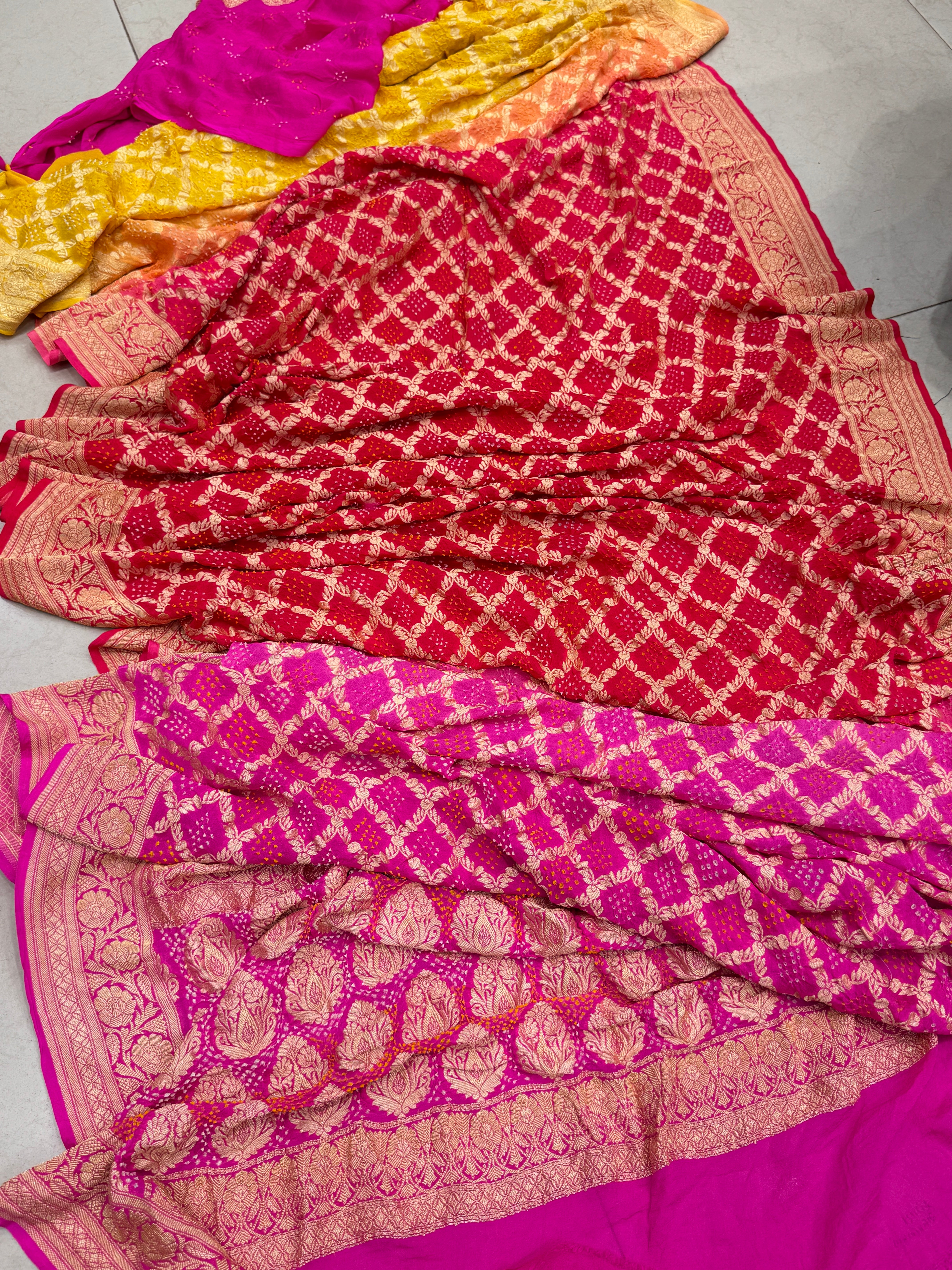 Shaded 6 colour Bandhej Bandhini Saree