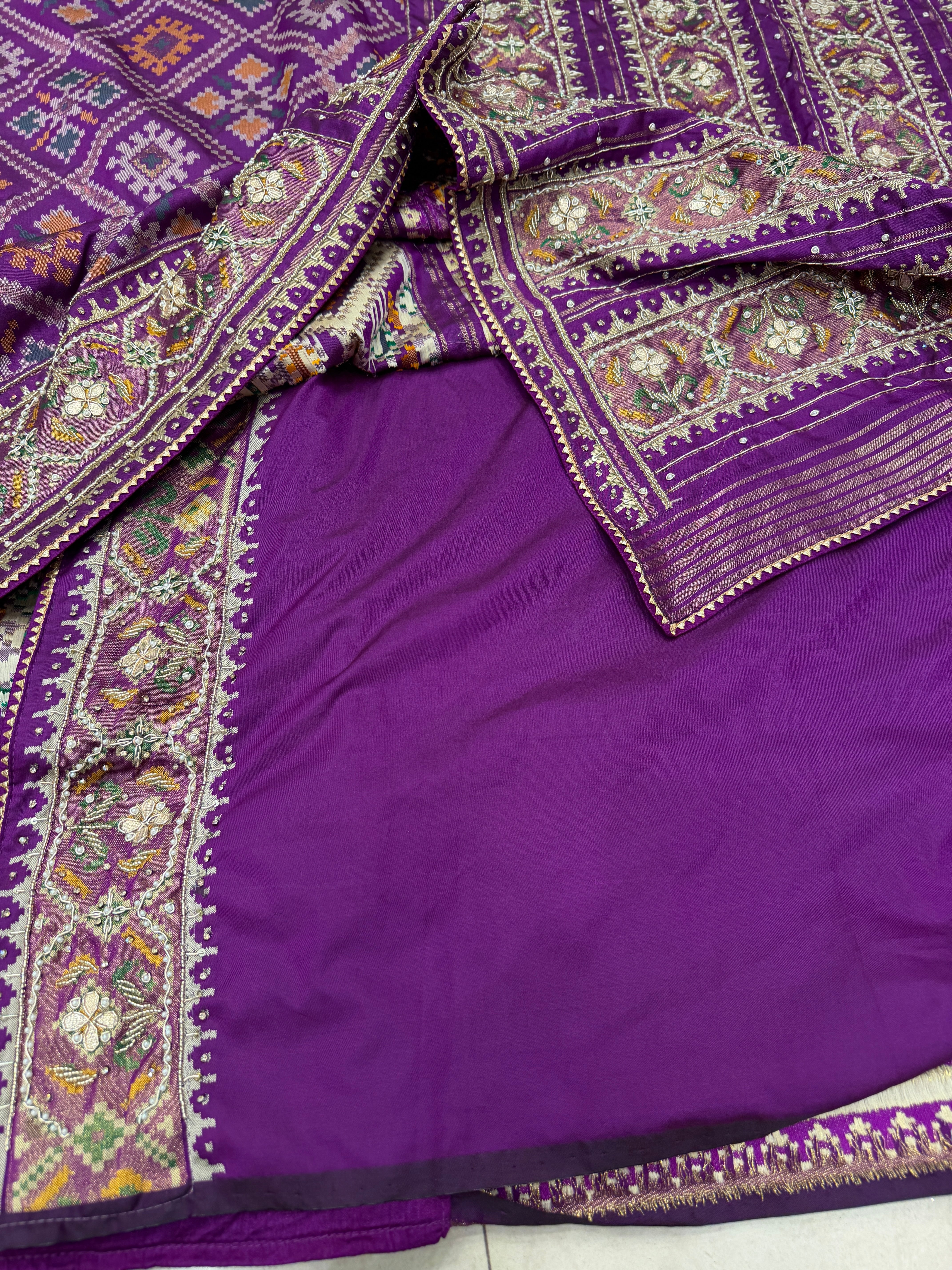 Violet Patola Ratan Chowk Hand Embroidery Saree