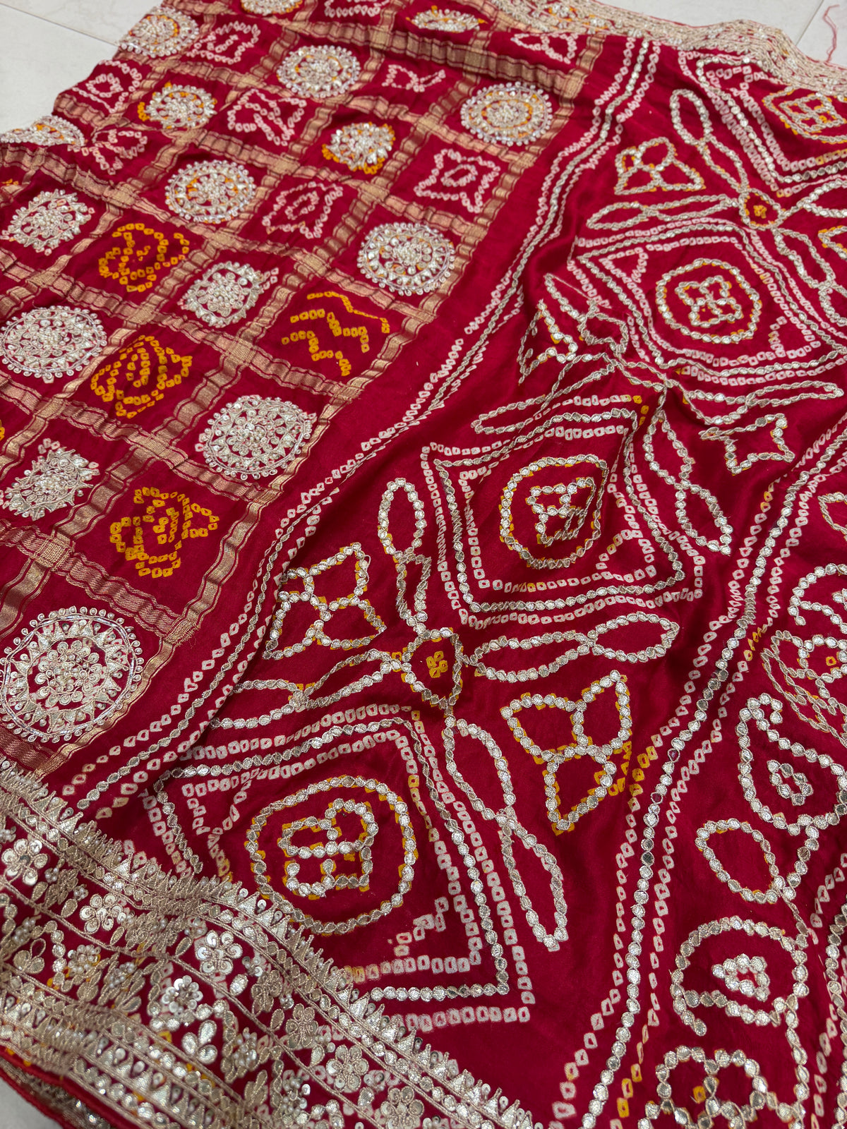 Red Gajji Faabiiana Inspired Marodi Gotapatti Hand Embroidery Saree