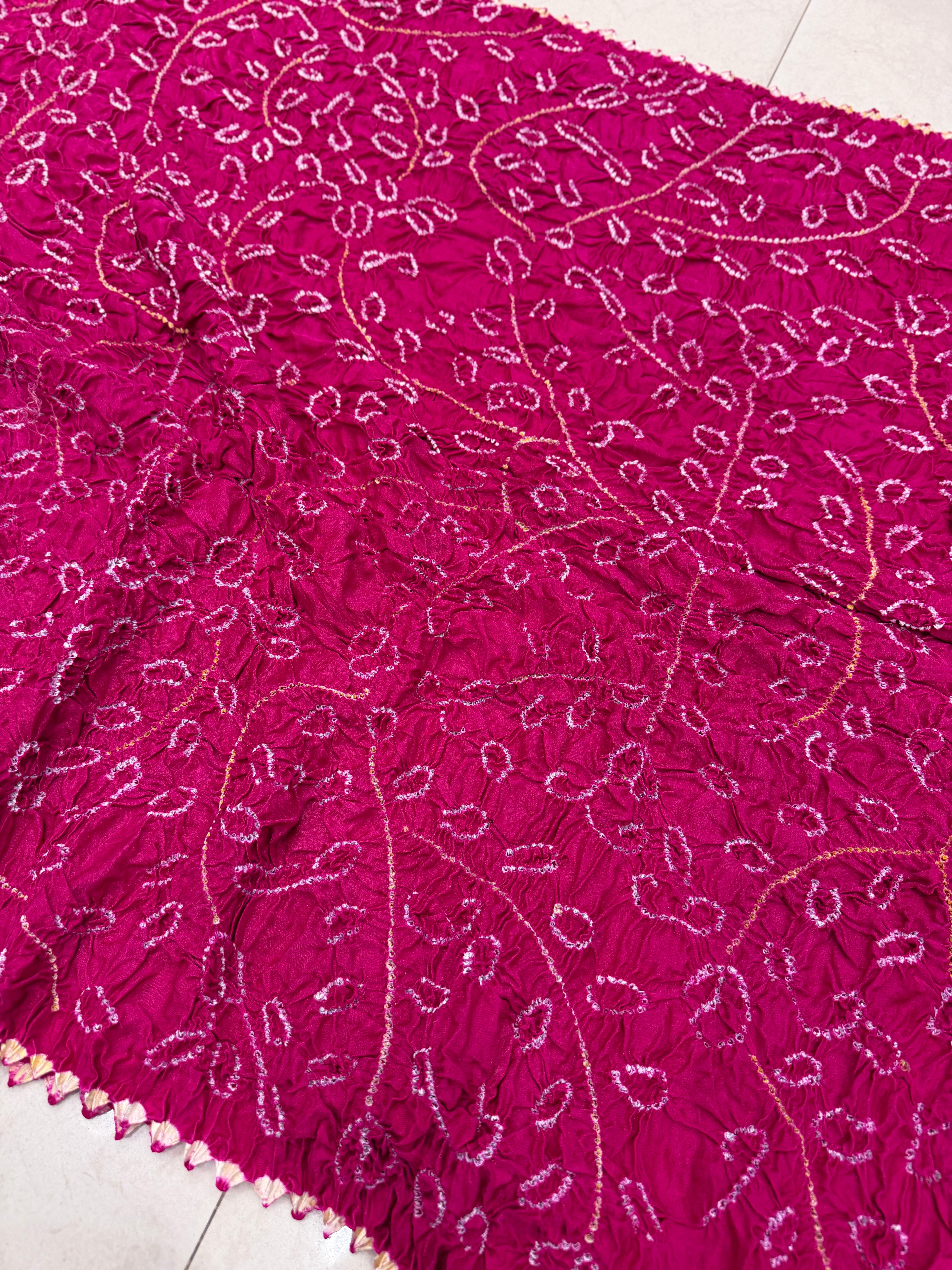 Rani Pink Ambadal Pure Gajji Silk Rai Bandhej Hand Made Saree