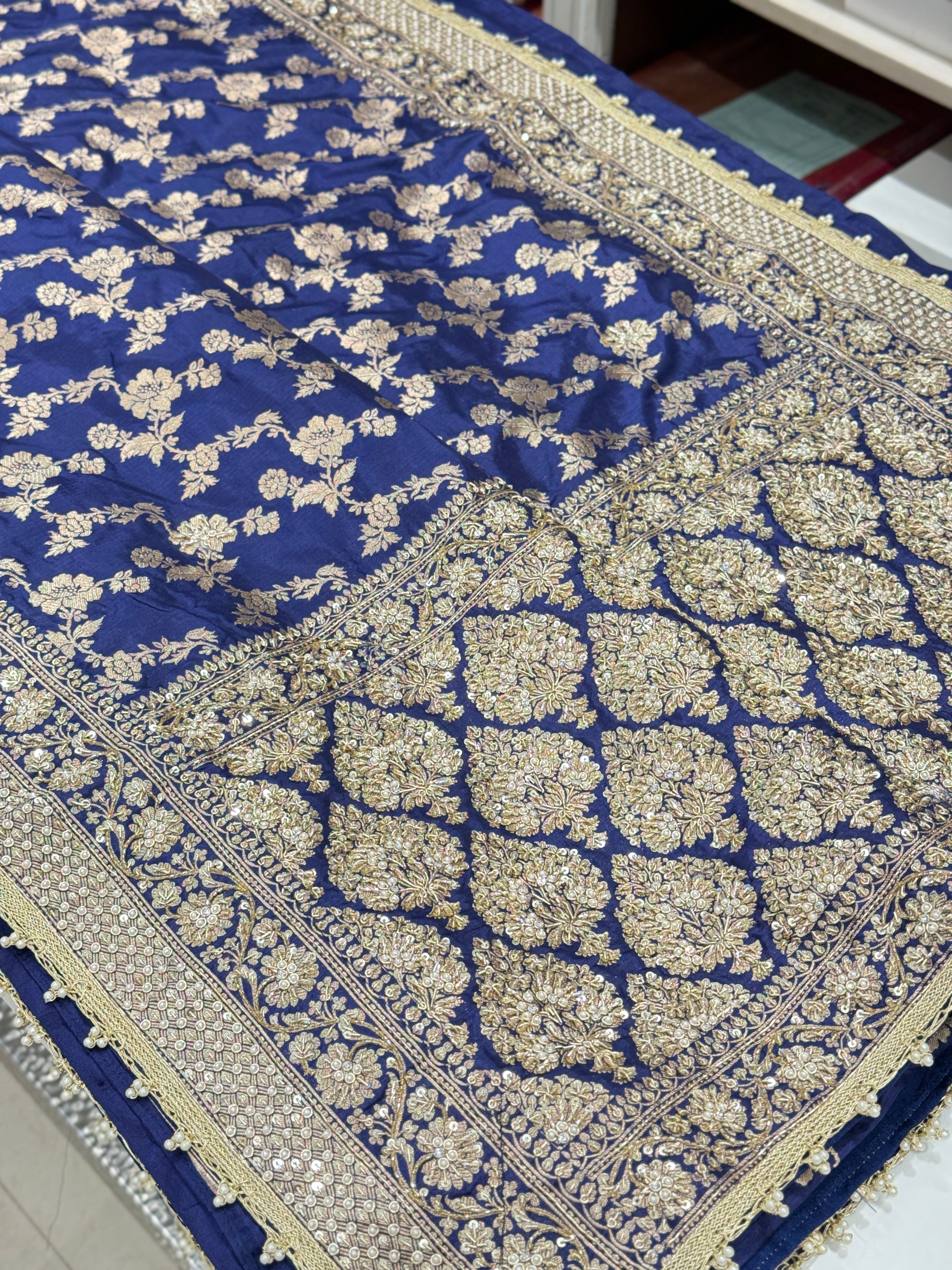 Blue Katan Zardosi Banarasi Saree