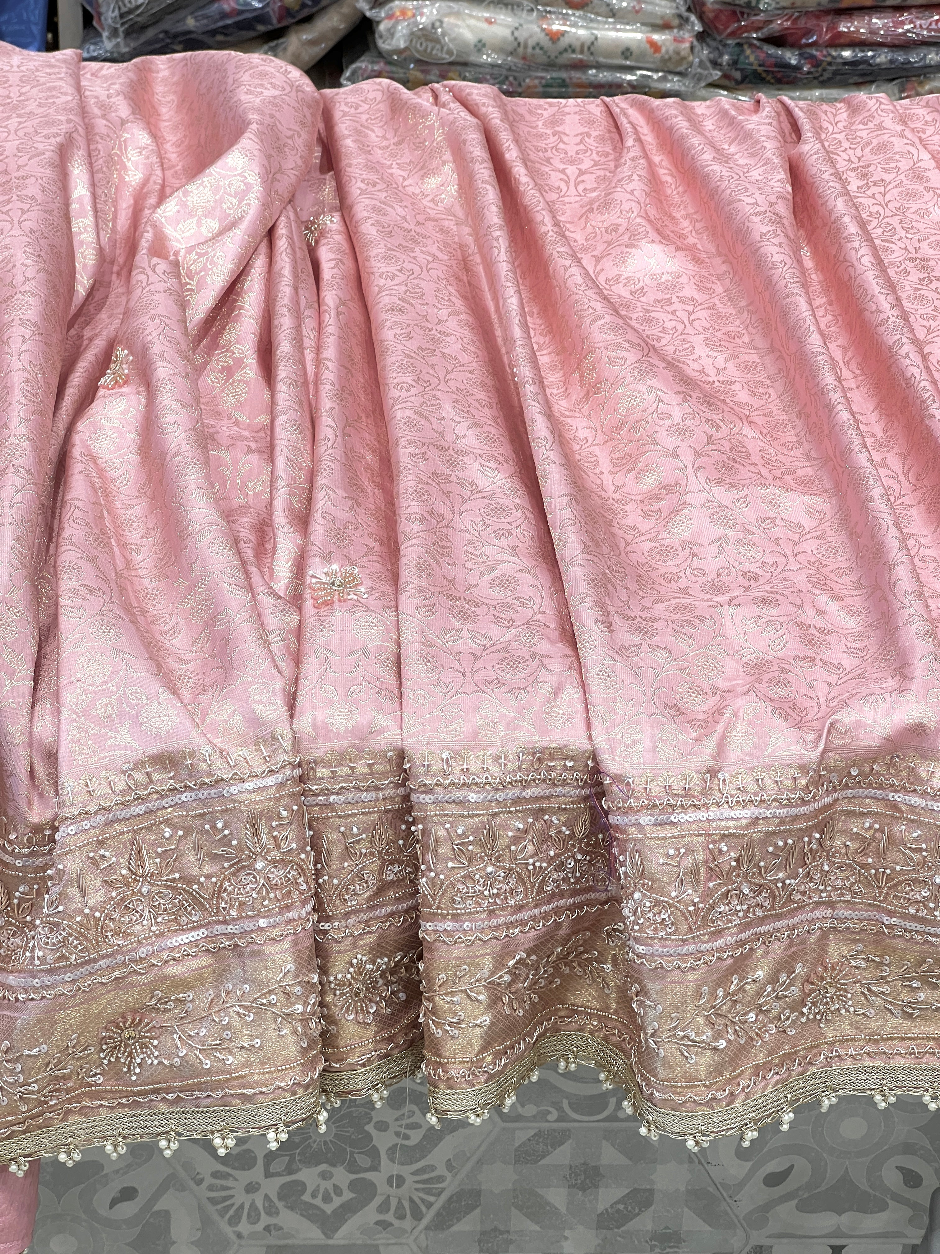 Pink Kanjivaram Hand Embroidery Saree