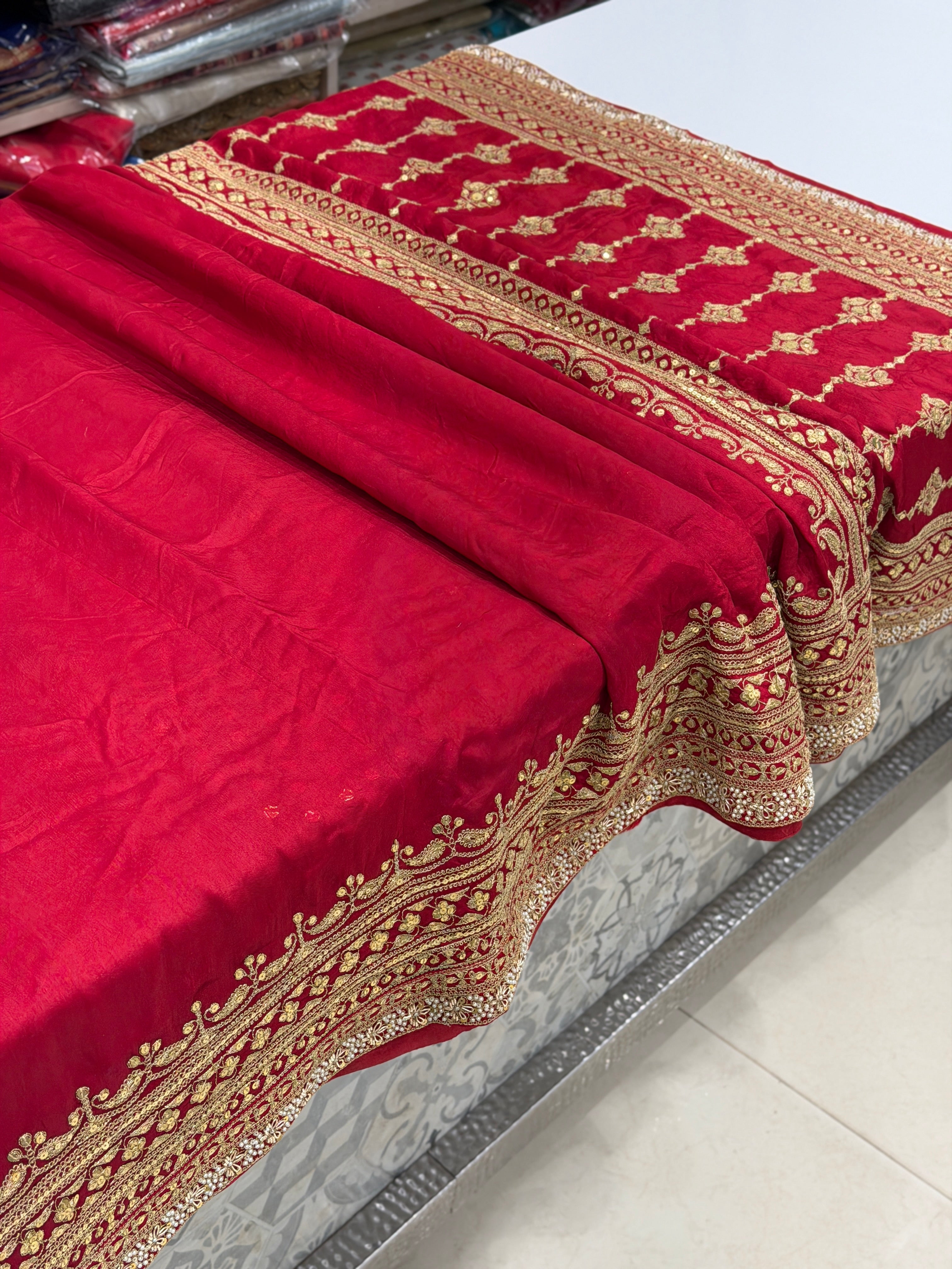 Red Pure Silk Sabyasachi Inspired Marodi Sequin Jaal Pallu Saree